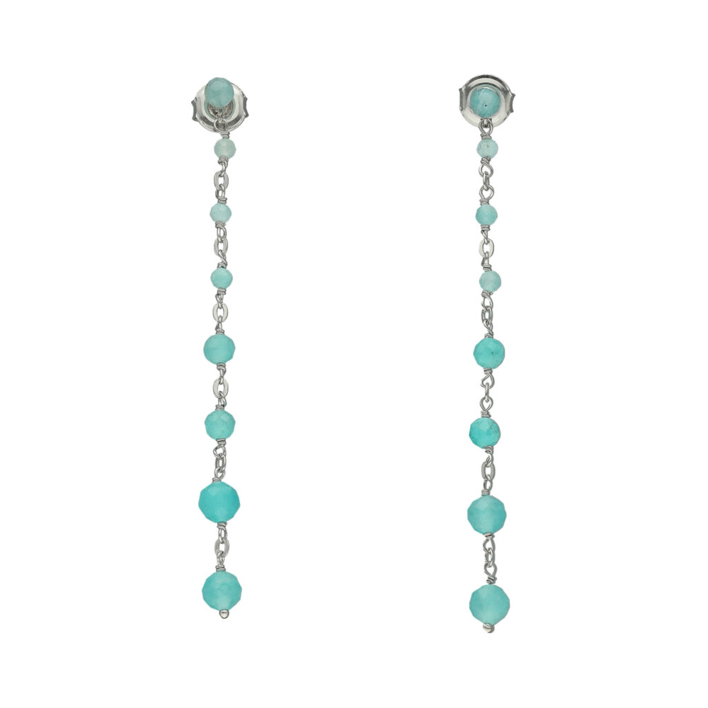 Boucles d'oreilles argent rhodié chaine cascade pierre amazonite