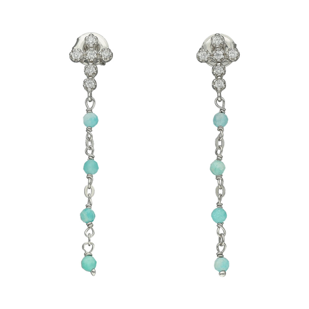 Boucles d'oreilles argent rhodié croix zirconium blanc pierre amazonite