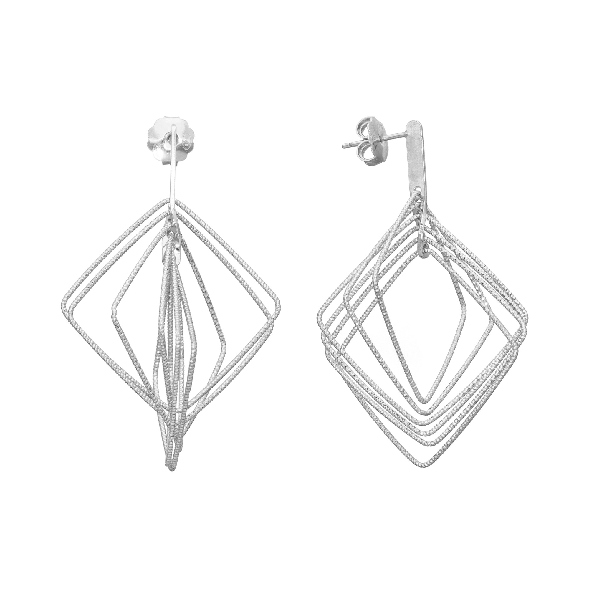 Boucles d'oreilles argent rhodié diamanté forme carré