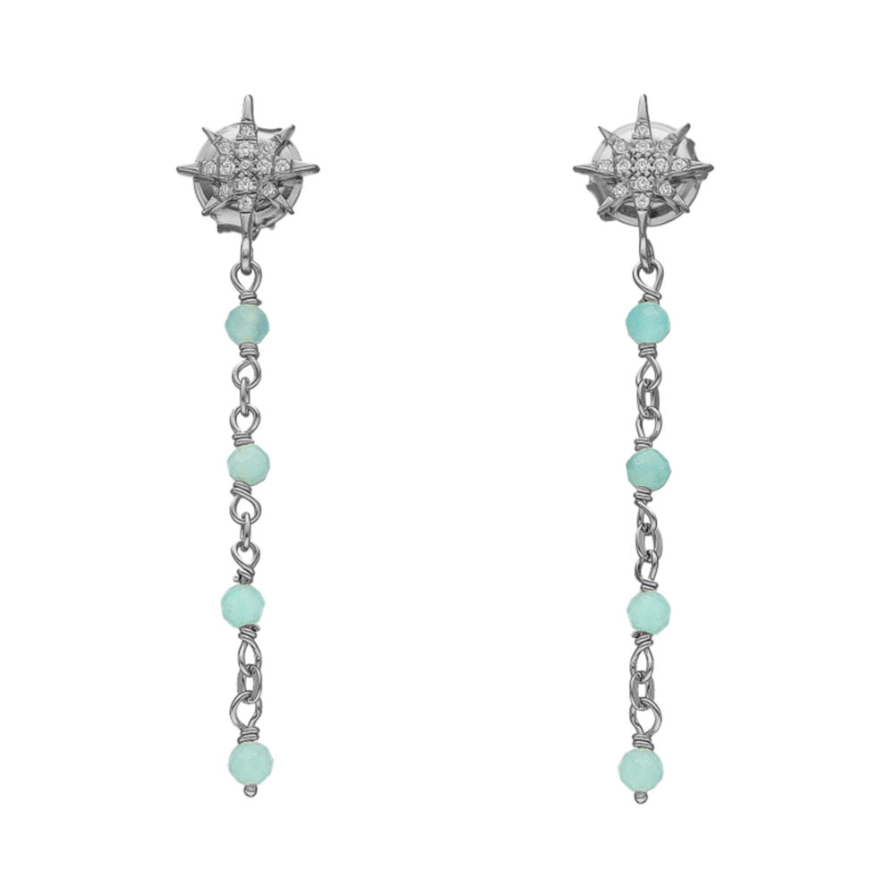 Boucles d'oreilles argent rhodié étoile zirconium blanc pierre amazonite