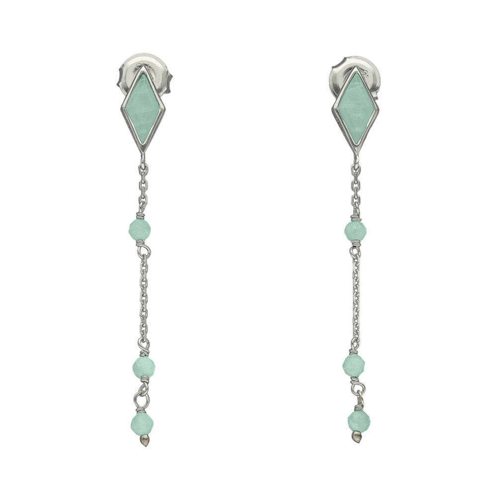 Boucles d'oreilles argent rhodié losange pierre amazonite