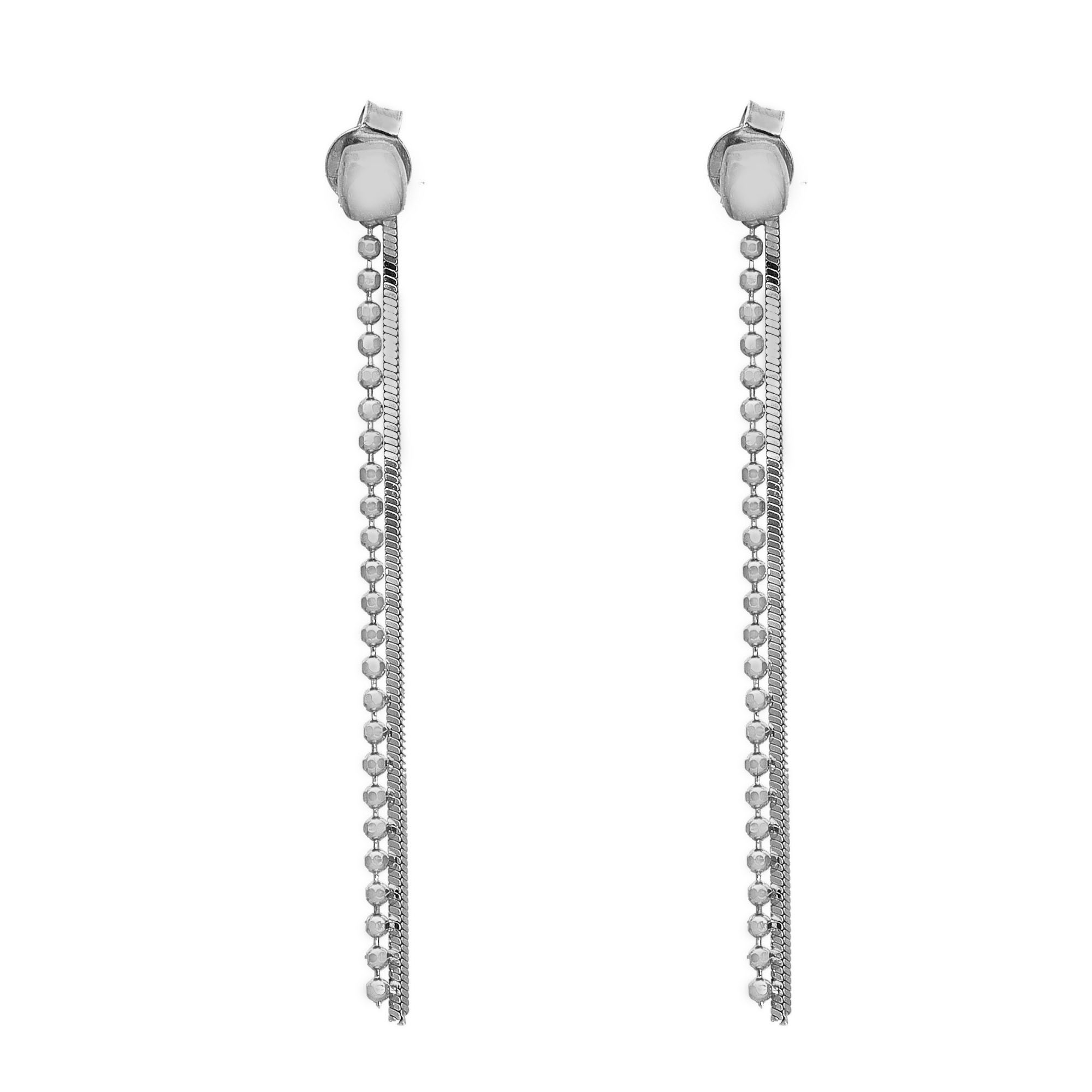 Boucles d oreilles argent rhodié mailles serpentine et maille perles diamantée
