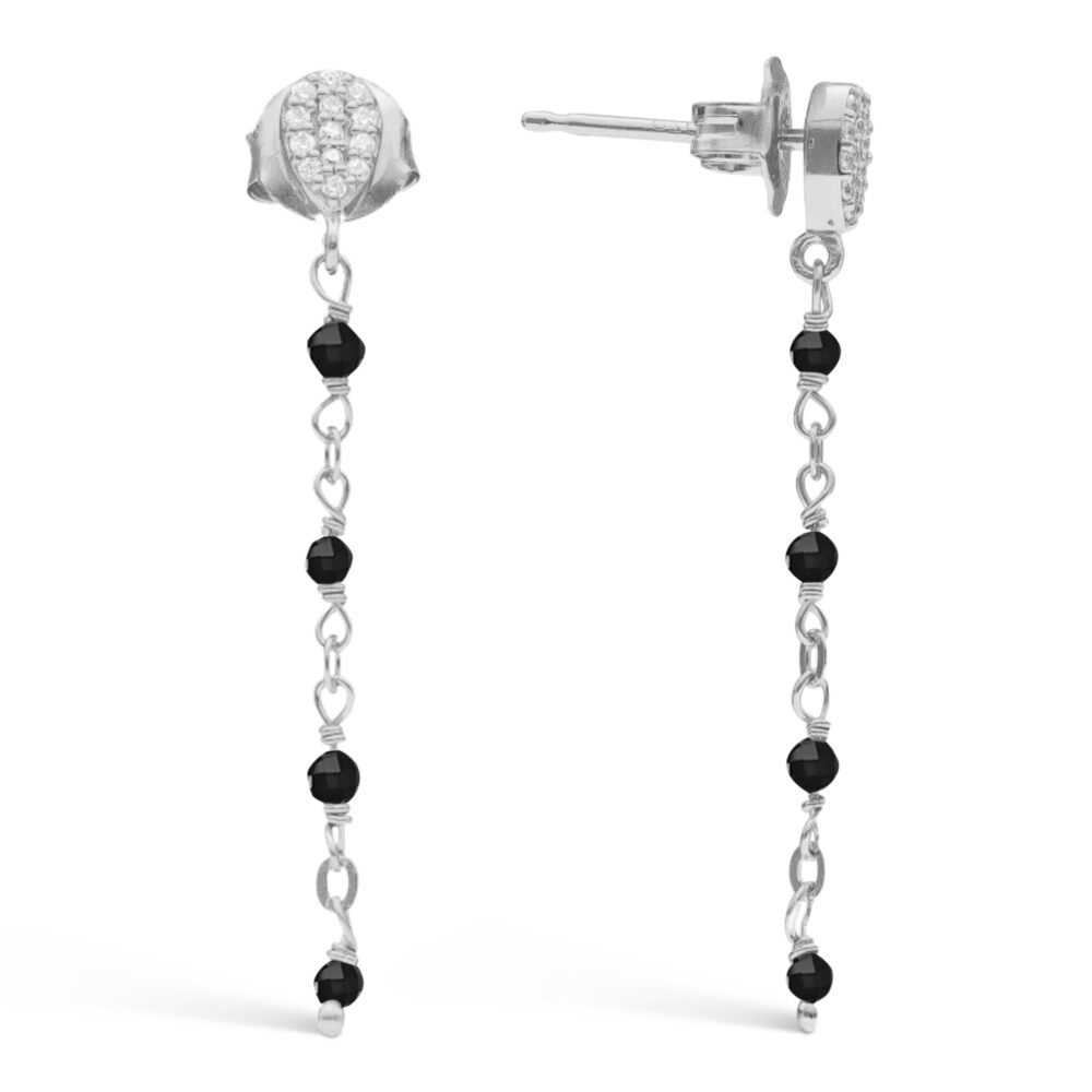 Boucles d'oreilles argent rhodié pendantes goutte pierre spinelle noire