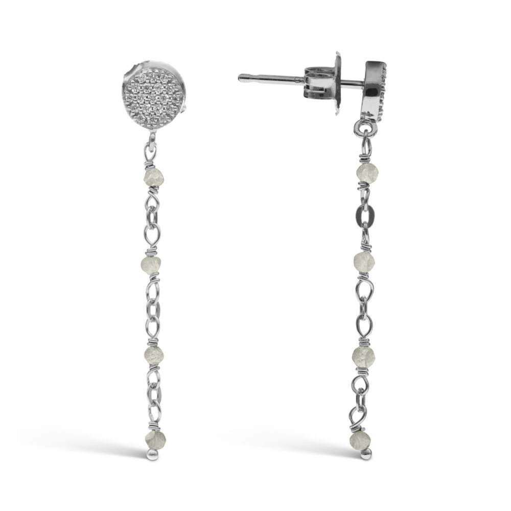 Boucles d'oreilles argent rhodié pendantes rondes pierres labradorite