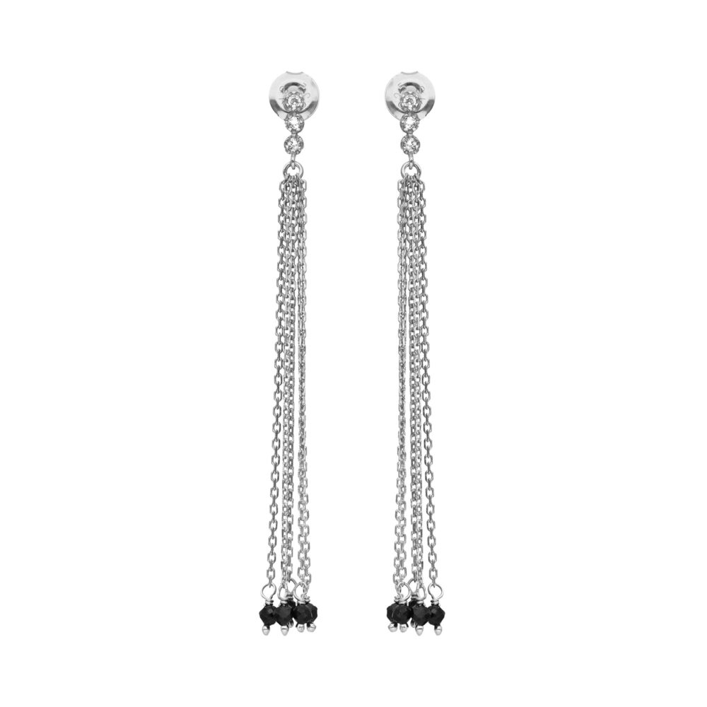 Boucles d oreilles argent rhodié perle naturelle spinelle noire