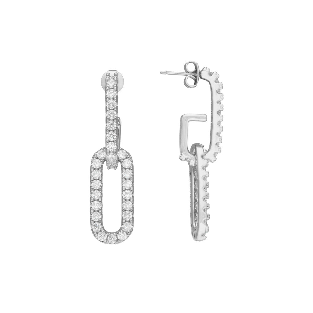 Boucles d'oreilles argentées mailles ovales serties