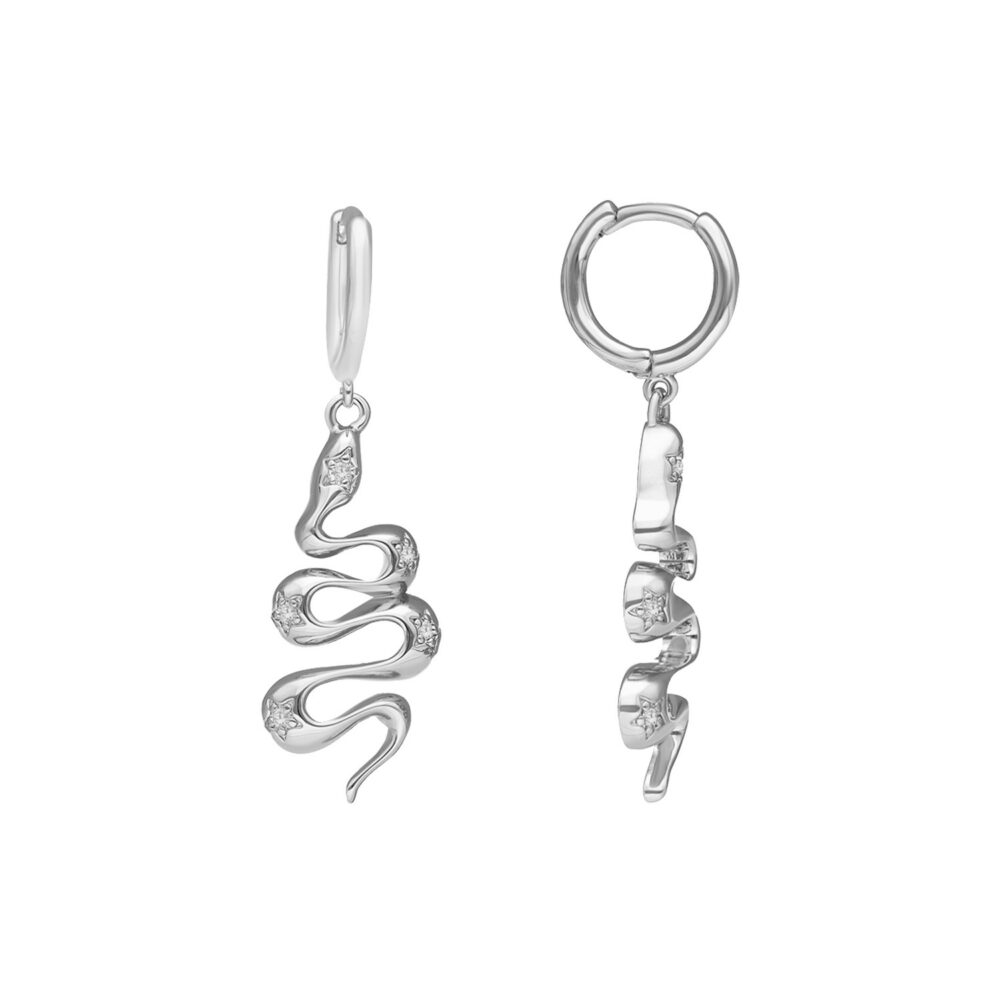 Boucles d'oreilles argentées serpent serti