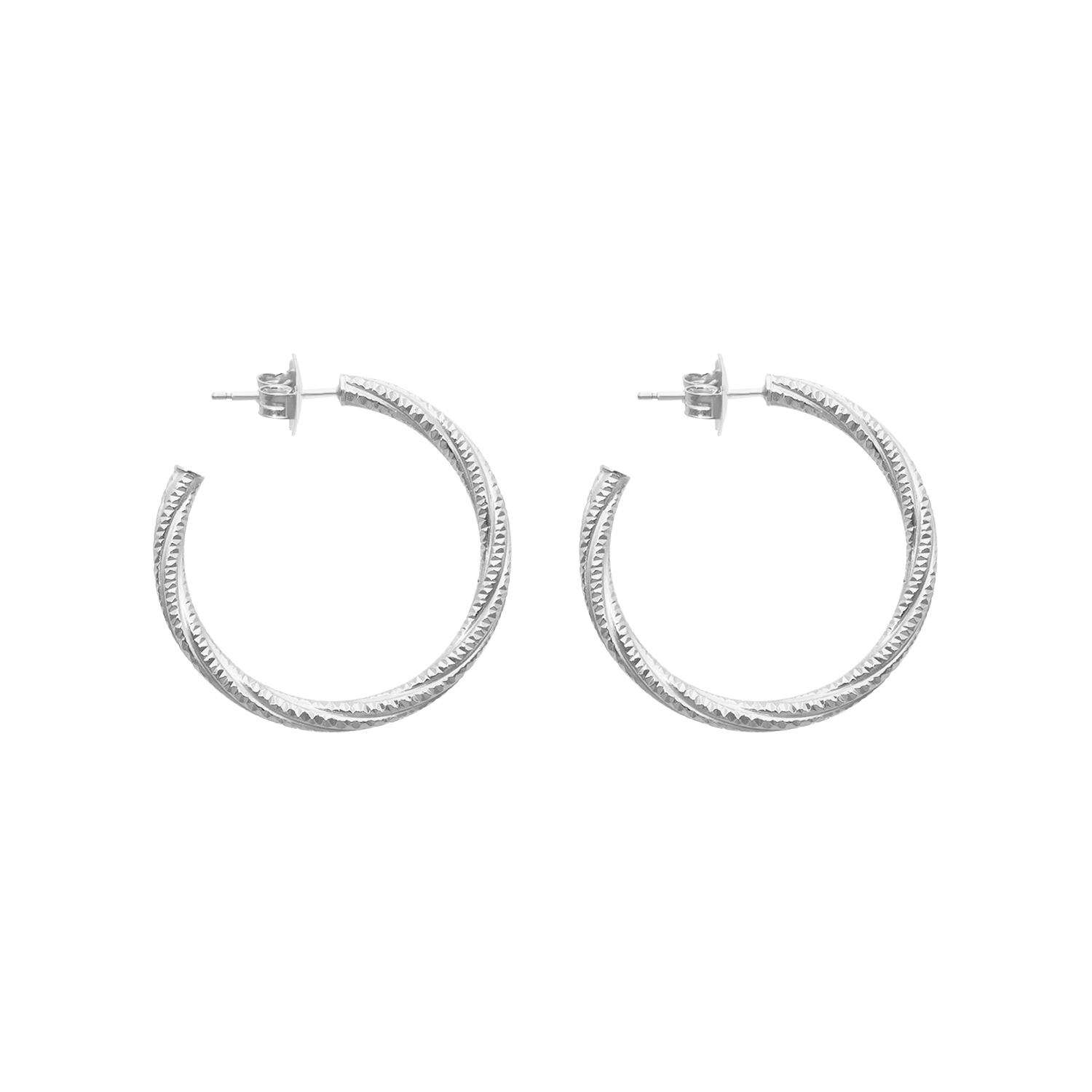 Boucles d'oreilles en argent créoles tubes torsadés moyen modèle argenté diamètre 38mm