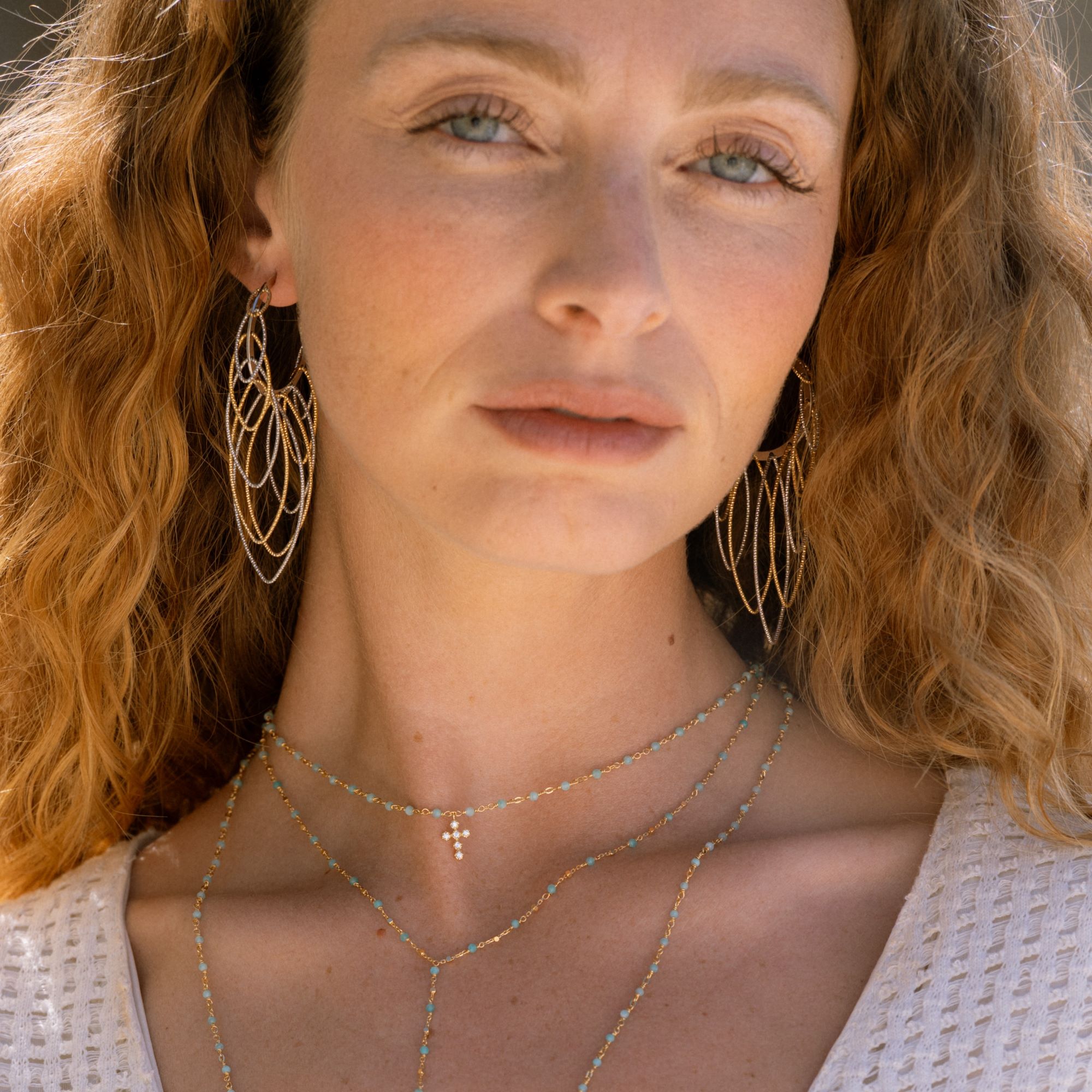 Boucles d'oreilles en argent doré bicolore multi ovale – Image 2