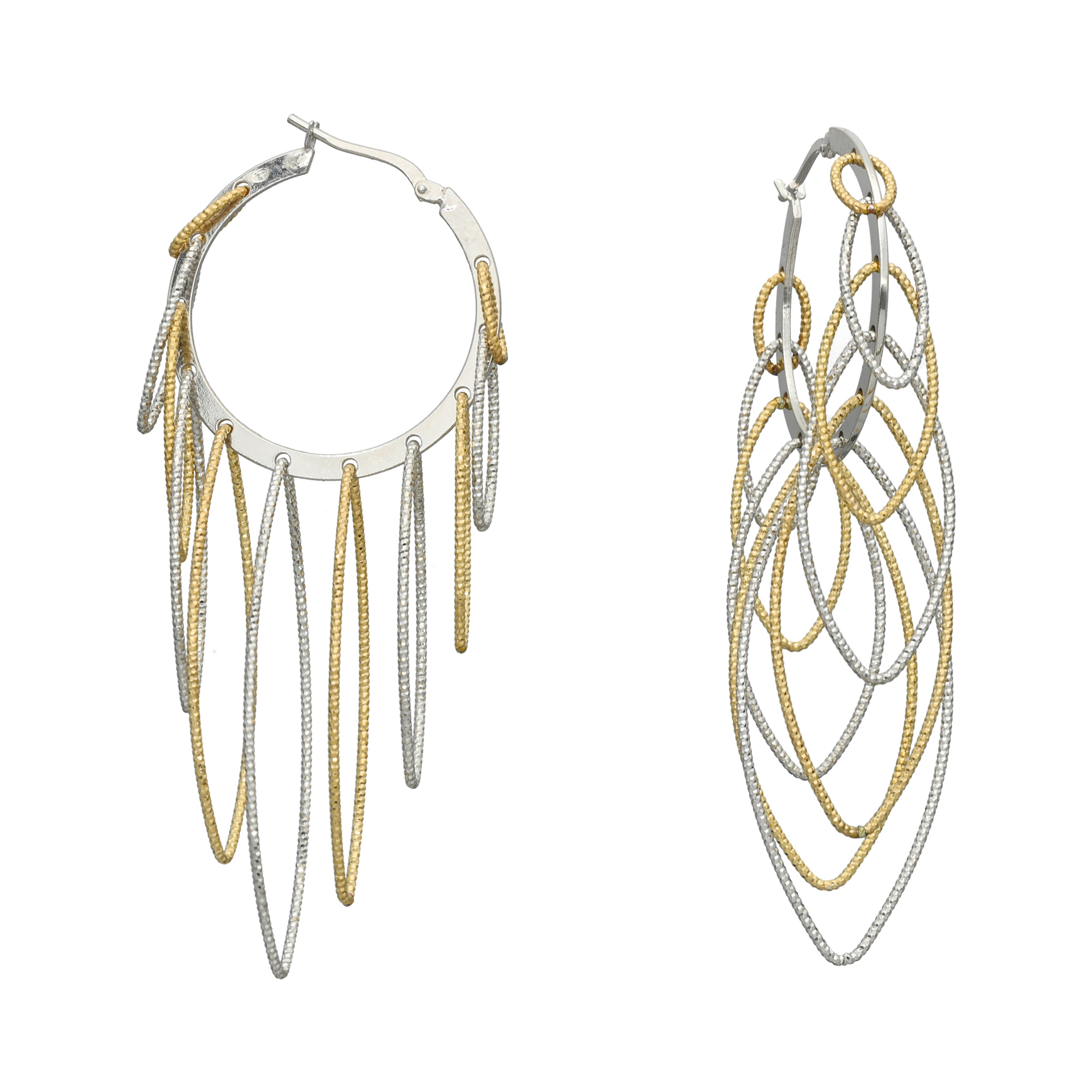 Boucles d'oreilles en argent doré bicolore multi ovale