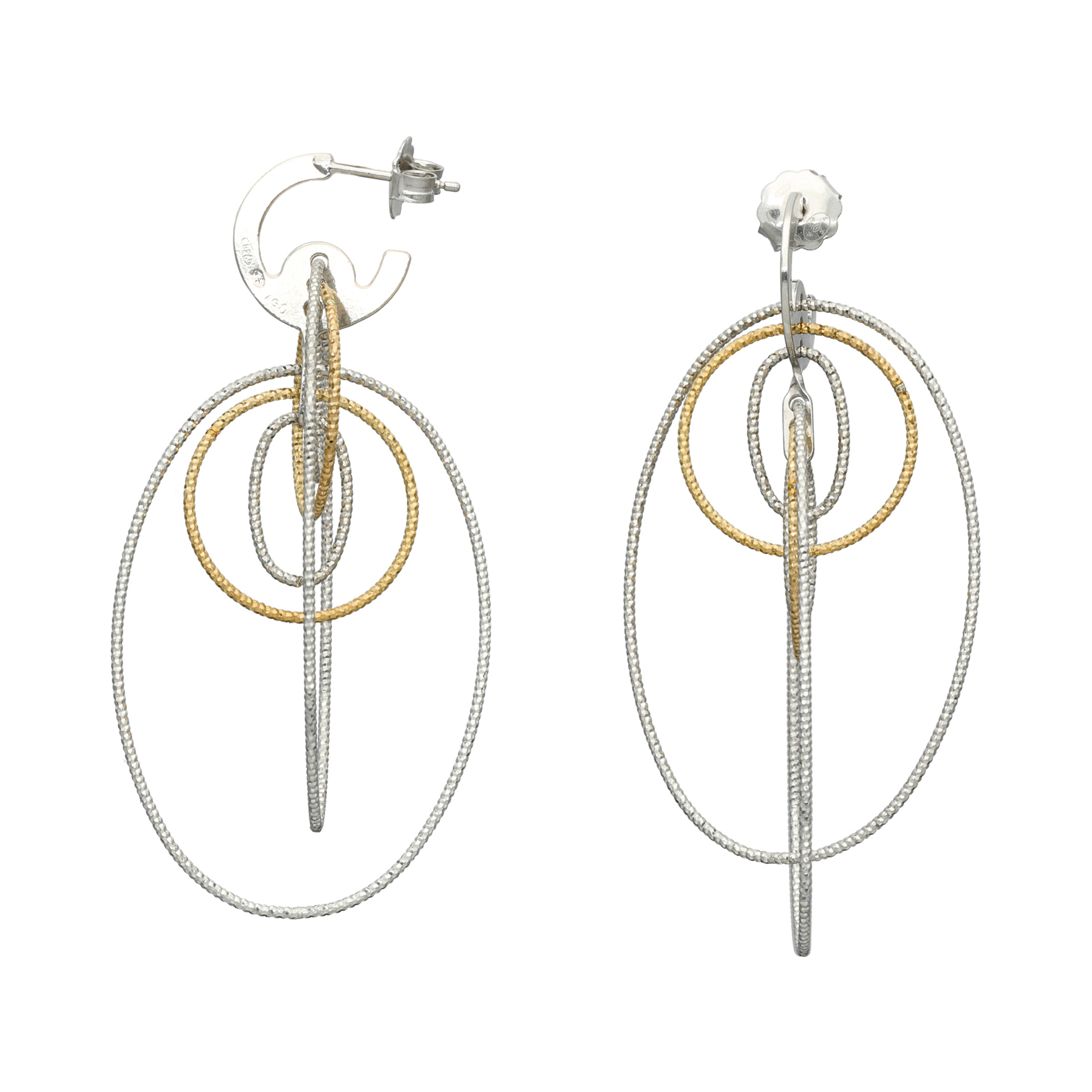 Boucles d'oreilles en argent doré bicolore multi cercle