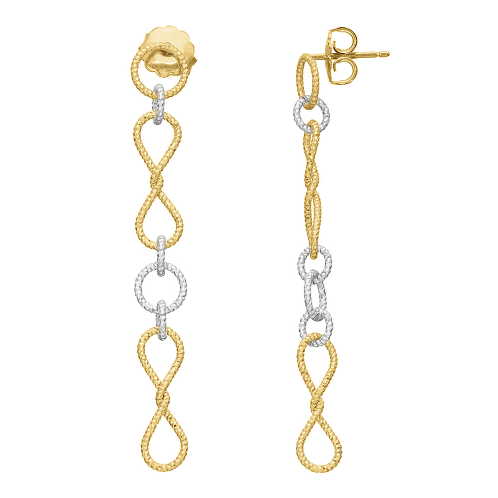 Boucles d'oreilles en argent doré rhodié diamanté torsadée