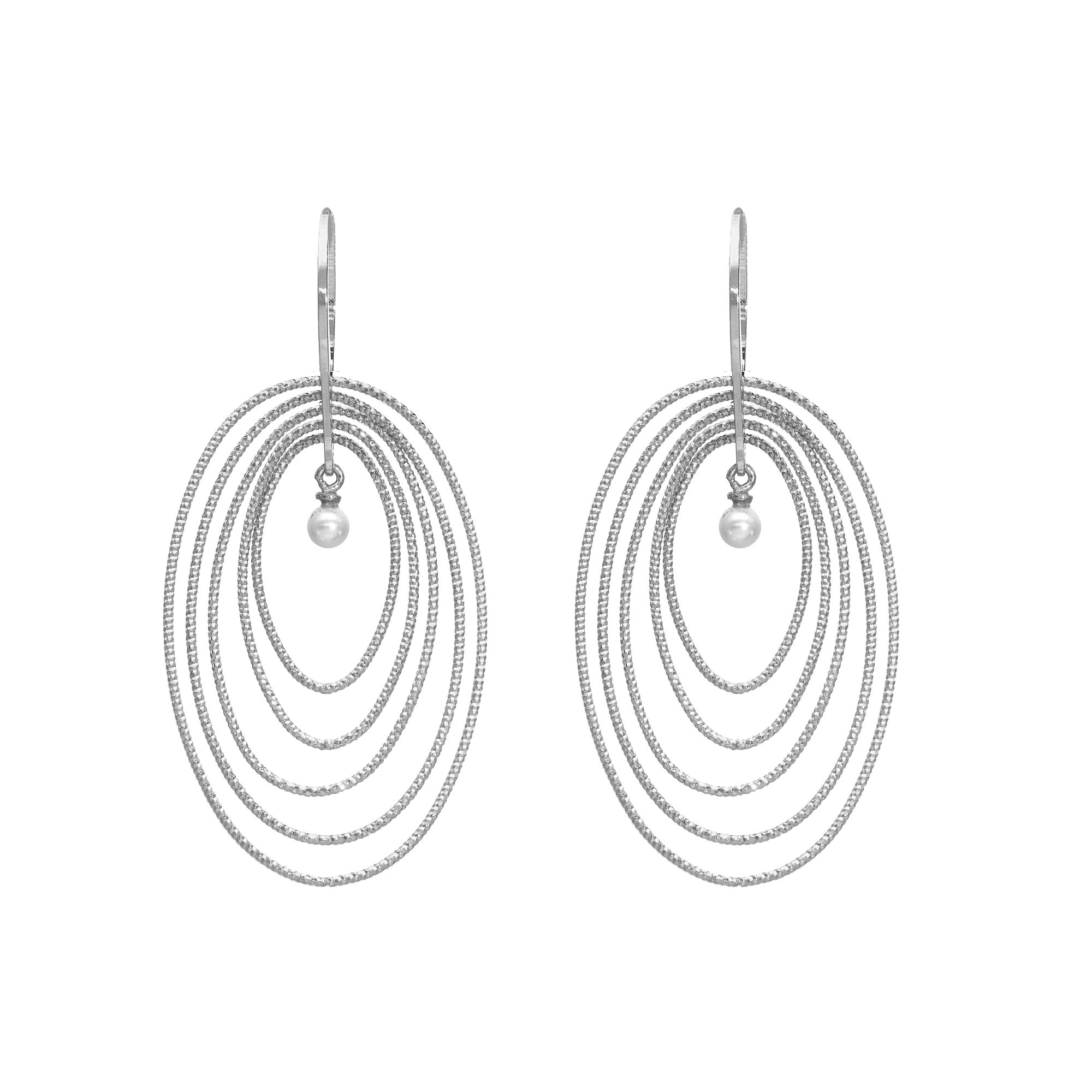 Boucles d'oreilles en argent rhodié multi ovales avec perle naturelle