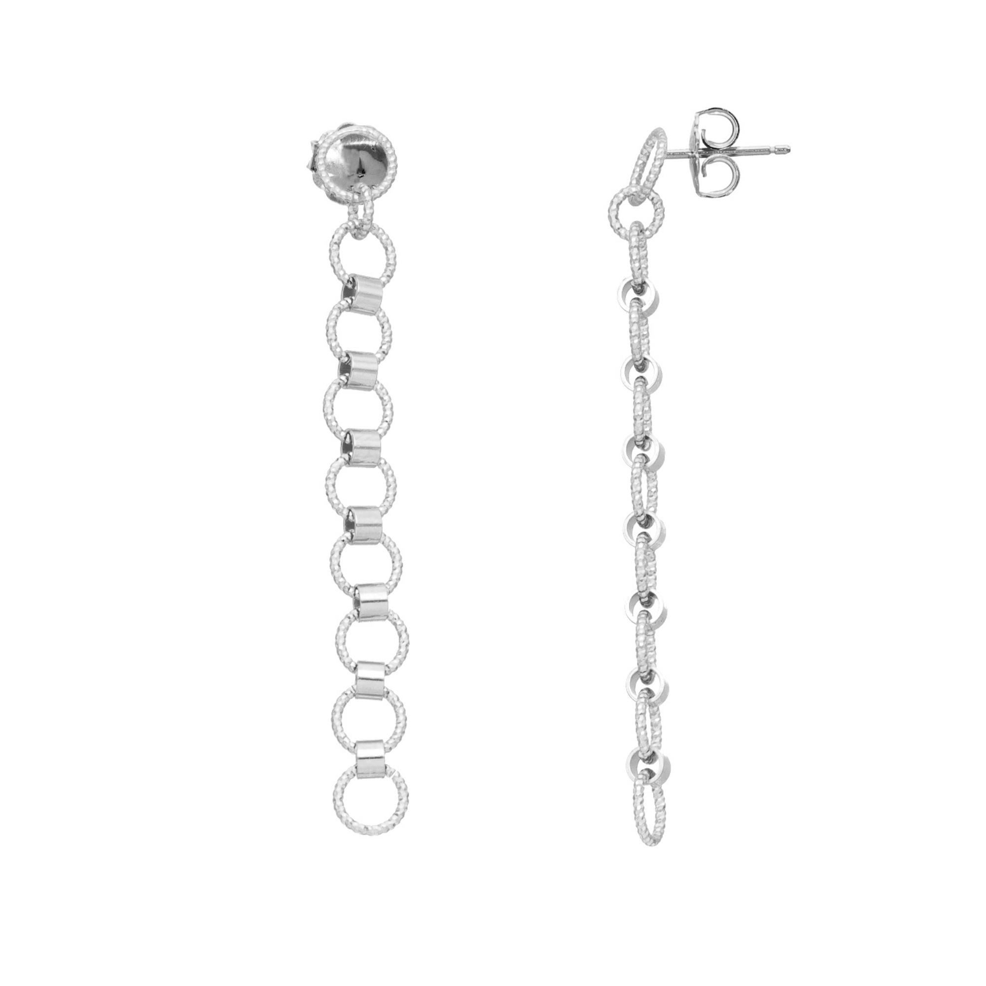 Boucles d'oreilles en argent rhodié diamanté moderne