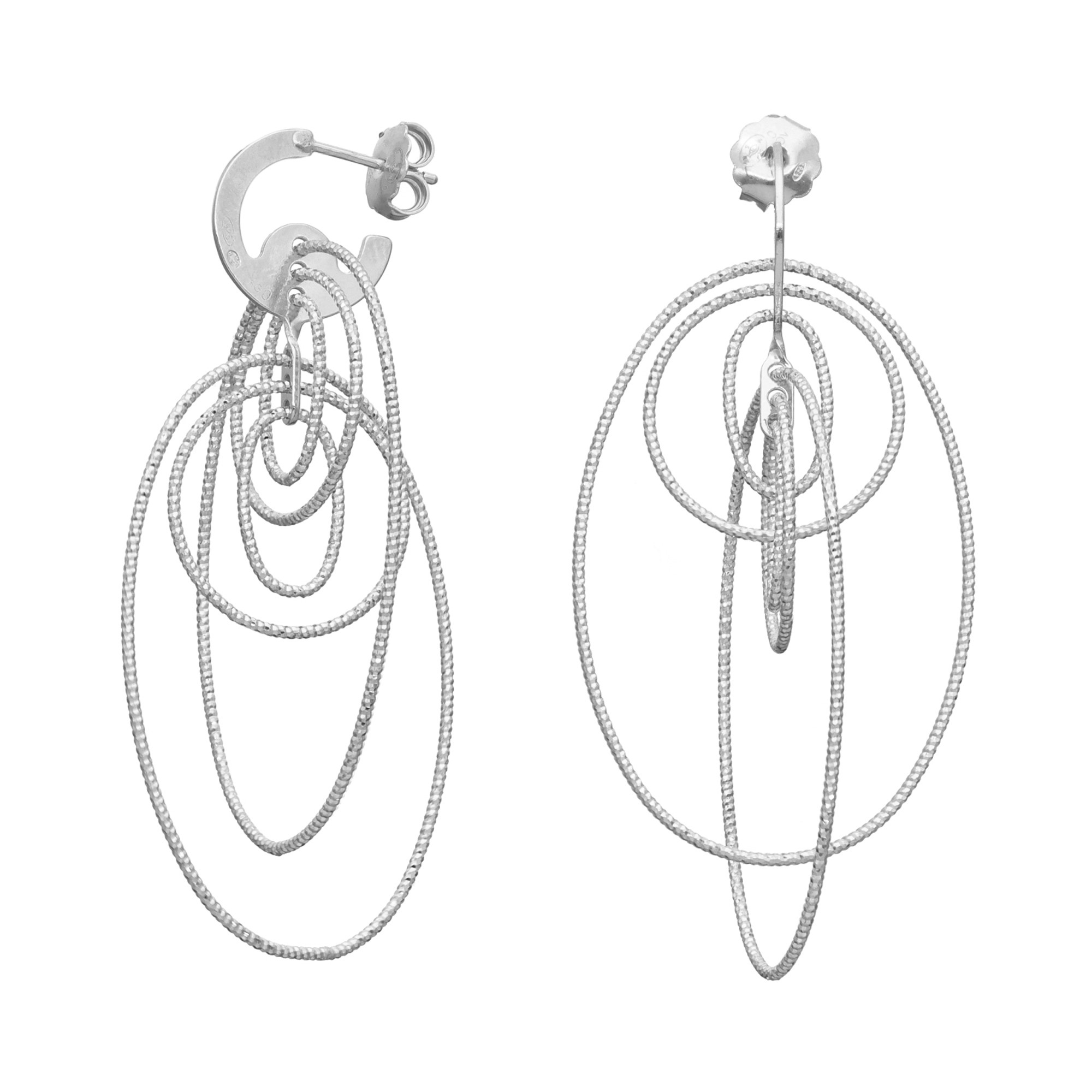 Boucles d'oreilles en argent rhodié multi cercle