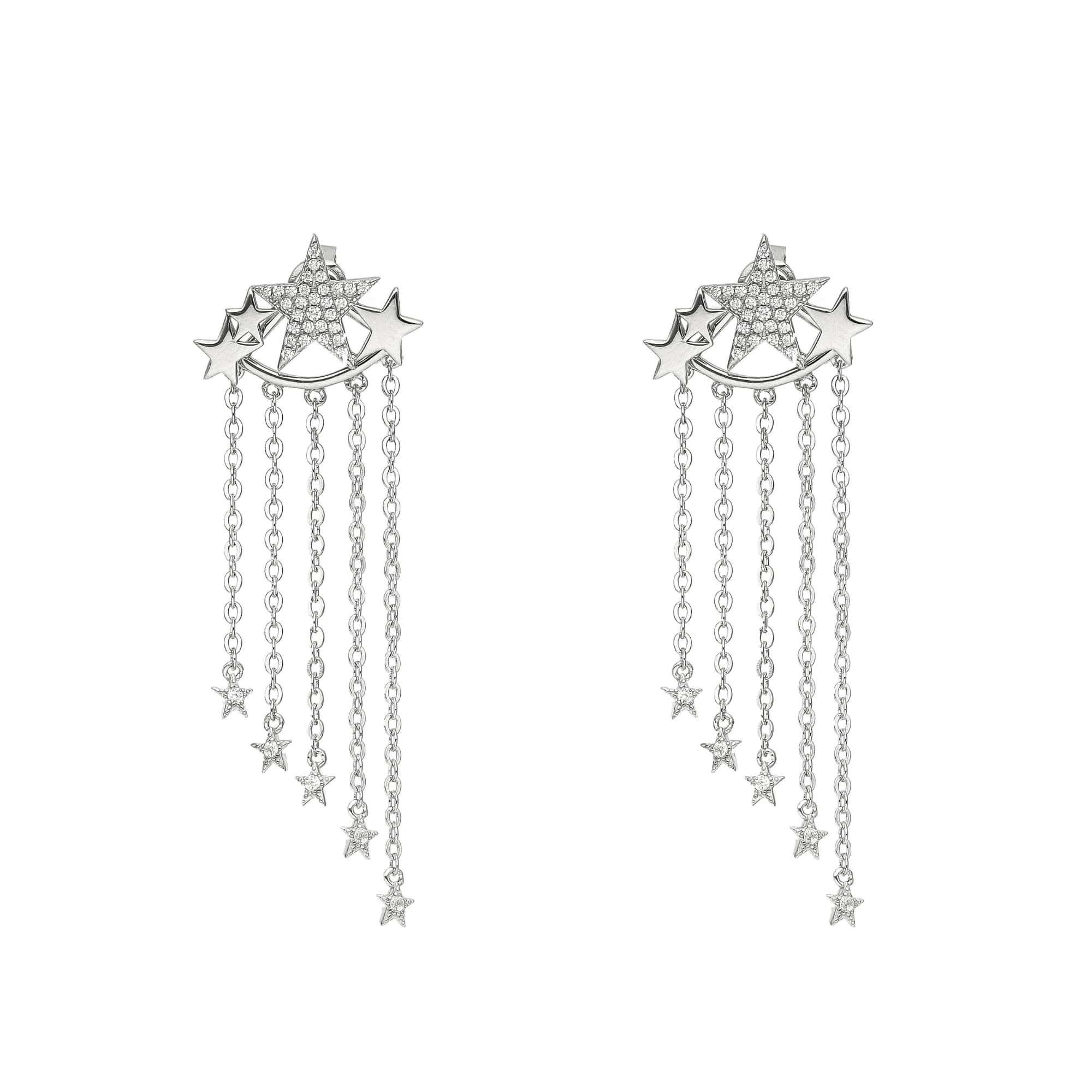 Boucles d'oreilles pluie d étoiles argent rhodié serties zirconium blanc
