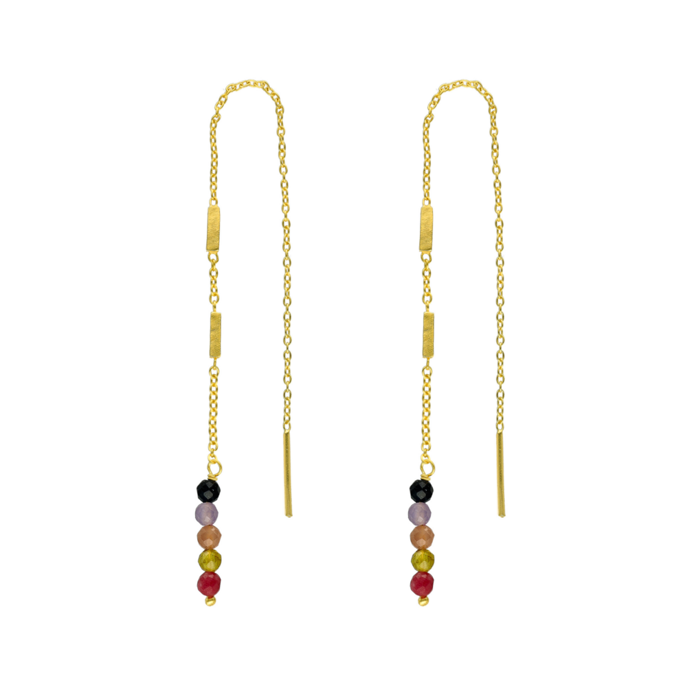 Boucles d'oreilles fil argent doré multi-tourmaline