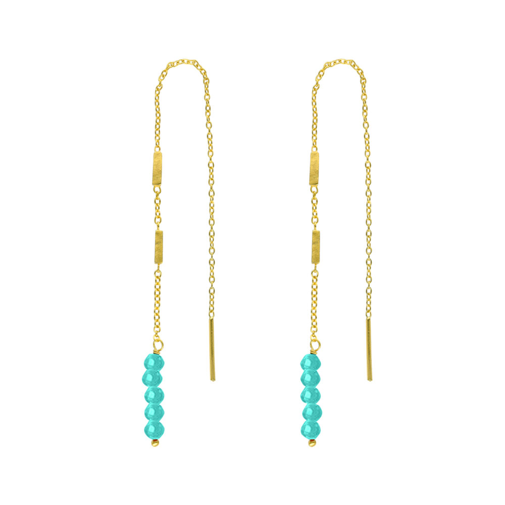 Boucles d'oreilles fil argent doré pierres naturelles turquoise