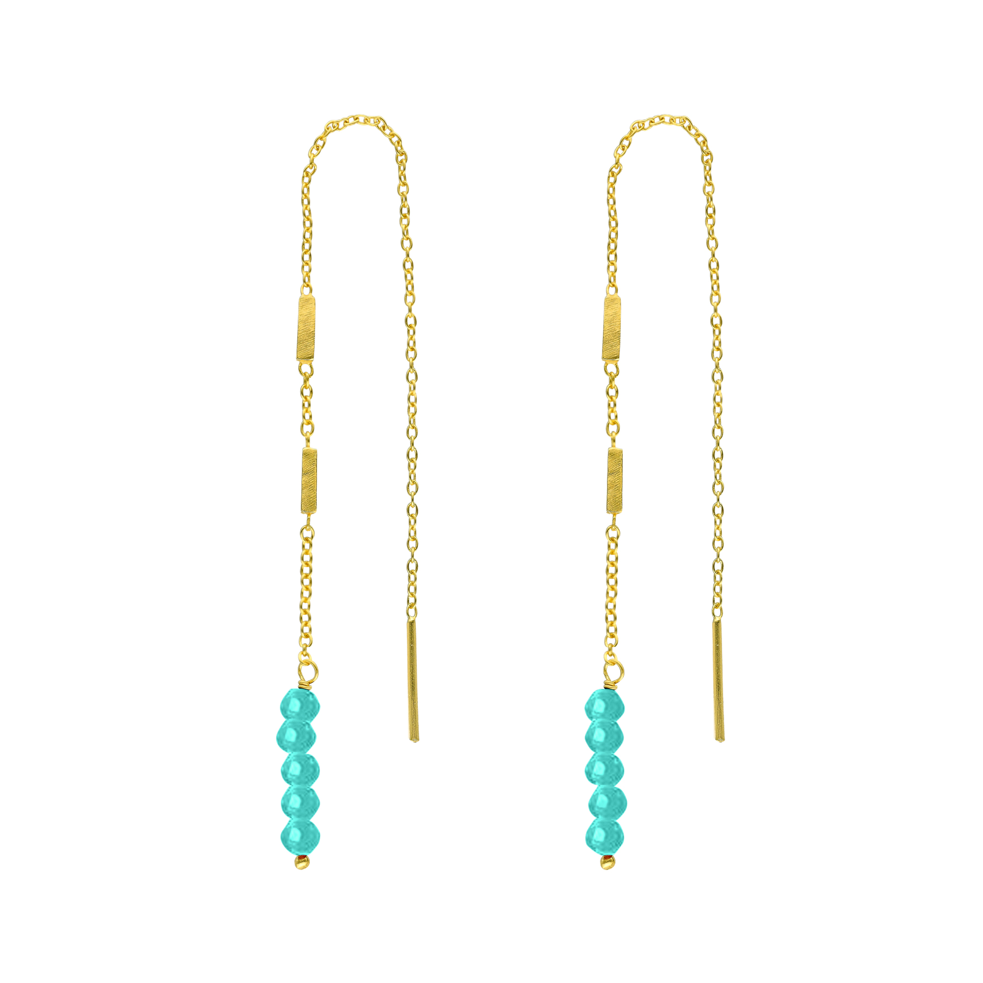 Boucles d'oreilles fil argent doré pierres naturelles turquoise