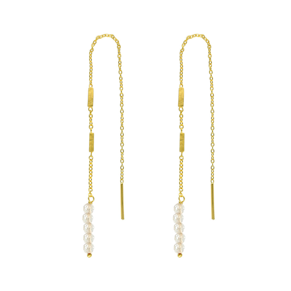 Boucles d'oreilles fil argent doré pierres naturelles blanches