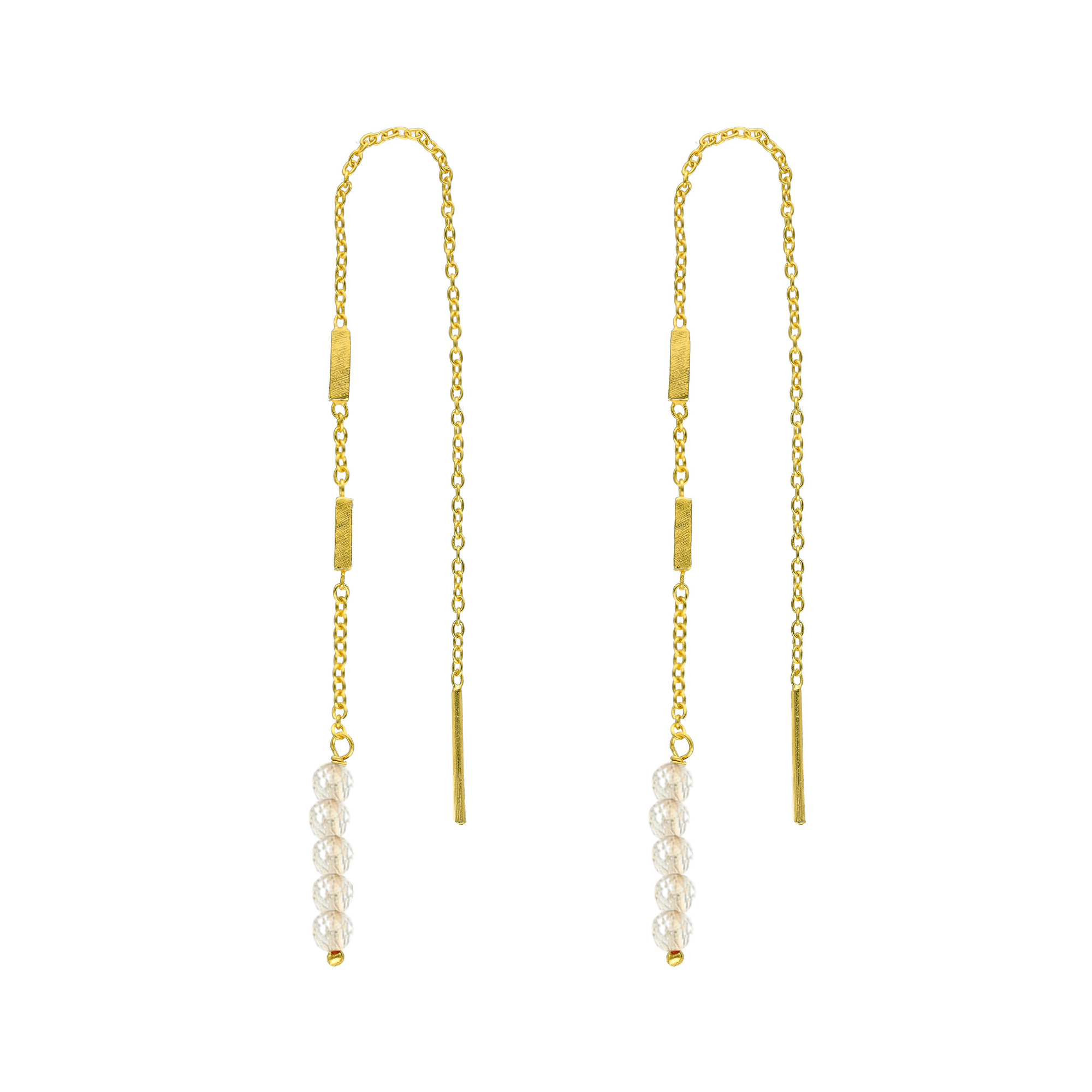 Boucles d'oreilles fil argent doré pierres naturelles blanches