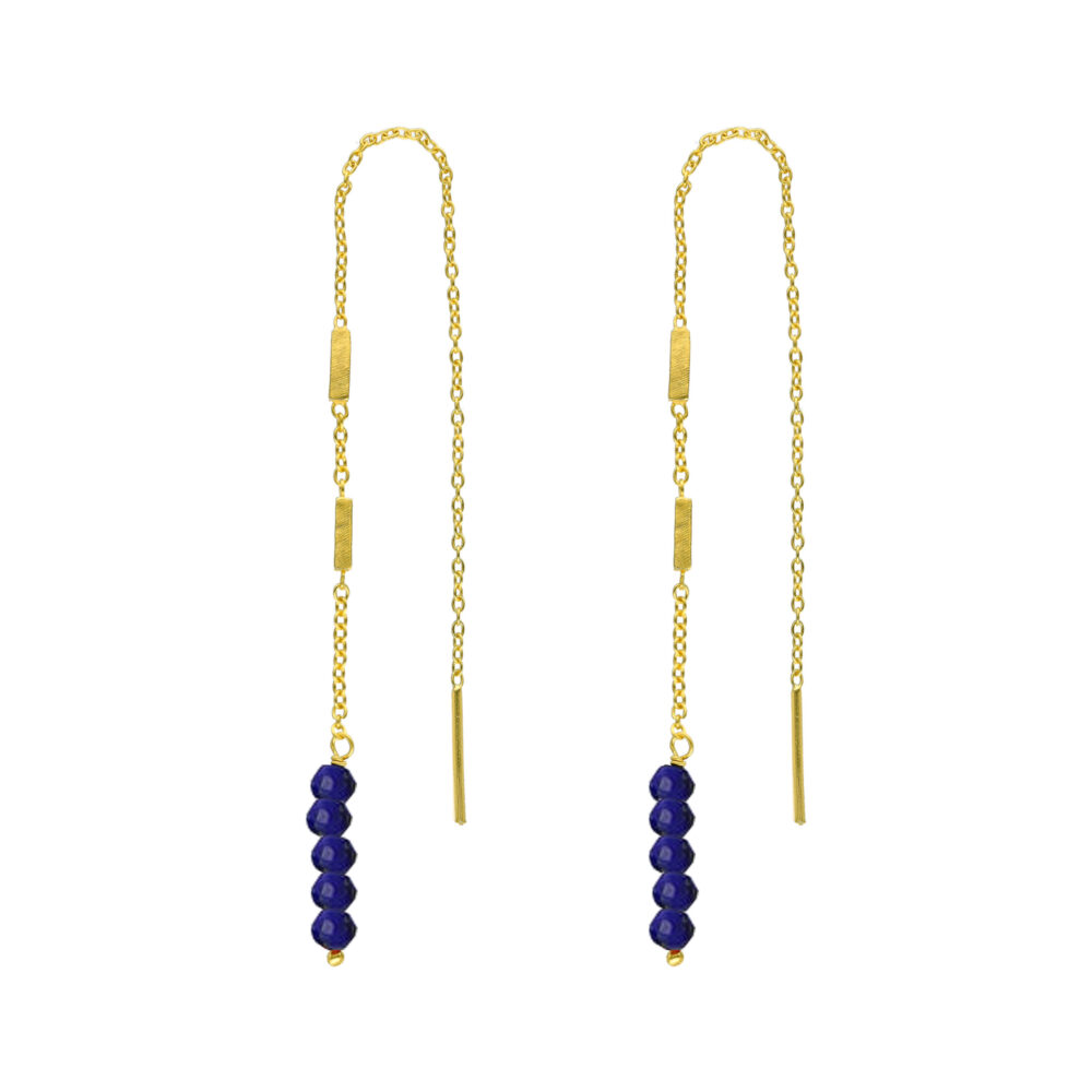 Boucles d'oreilles fil argent doré pierres naturelles lapis