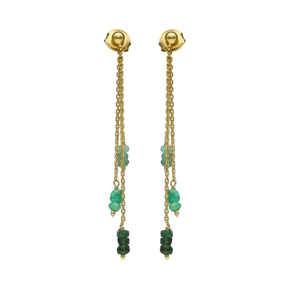Boucles d oreilles longues argent doré pierres précieuses émeraude véritable
