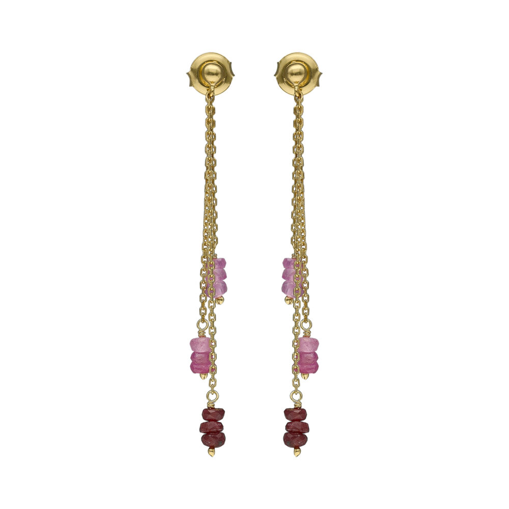 Boucles d oreilles longues argent doré pierres précieuses rubis véritable