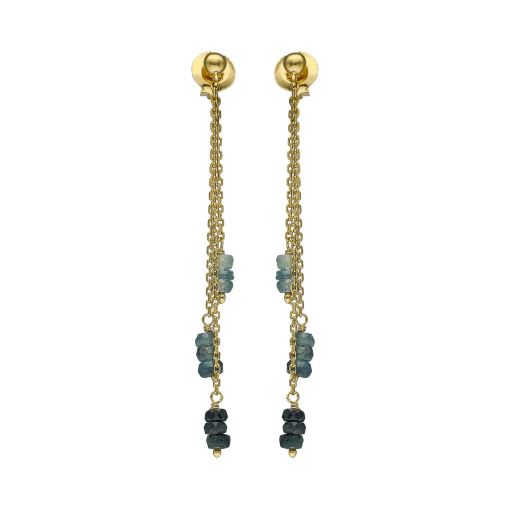 Boucles d oreilles longues argent doré pierres précieuses saphir véritable