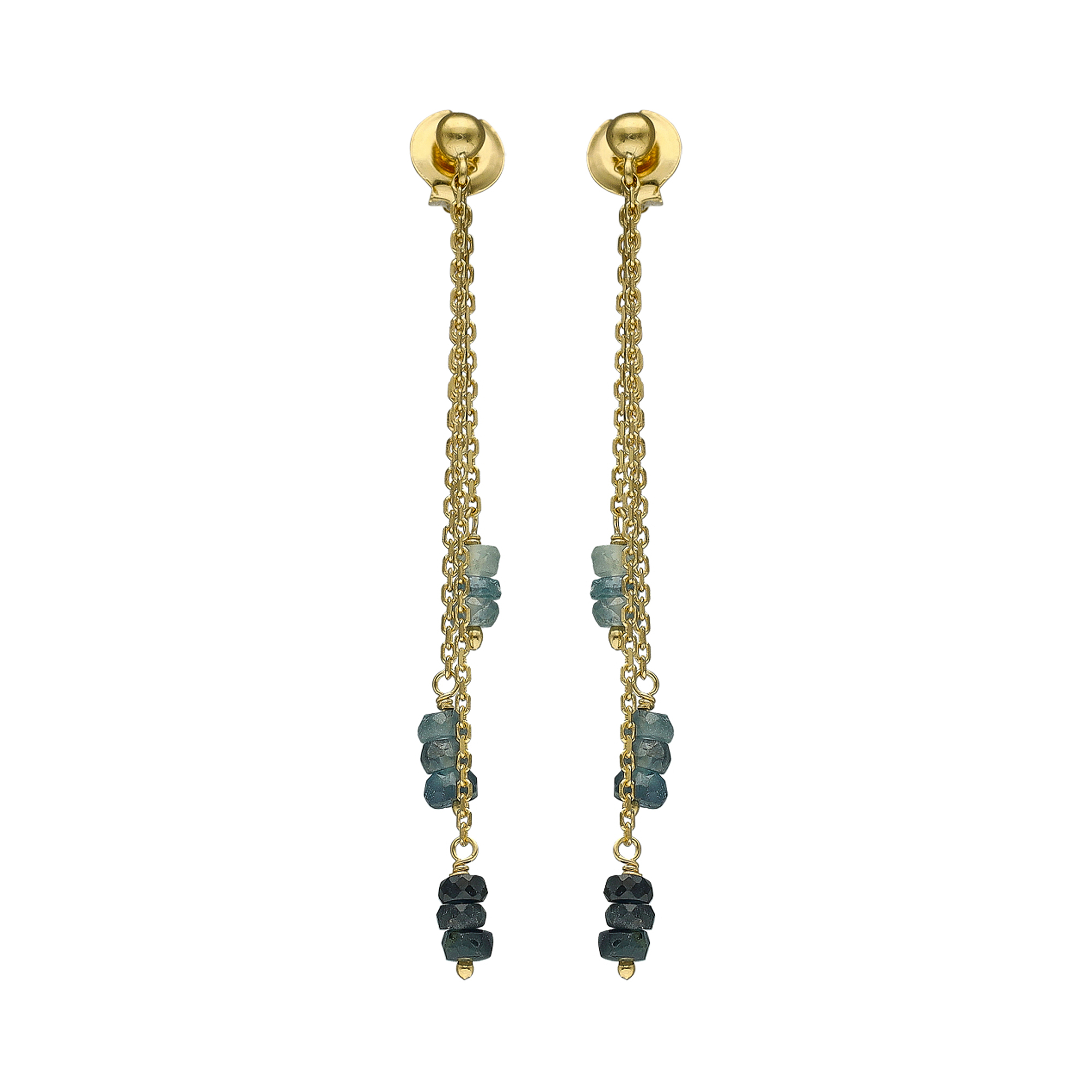 Boucles d oreilles longues argent doré pierres précieuses saphir véritable
