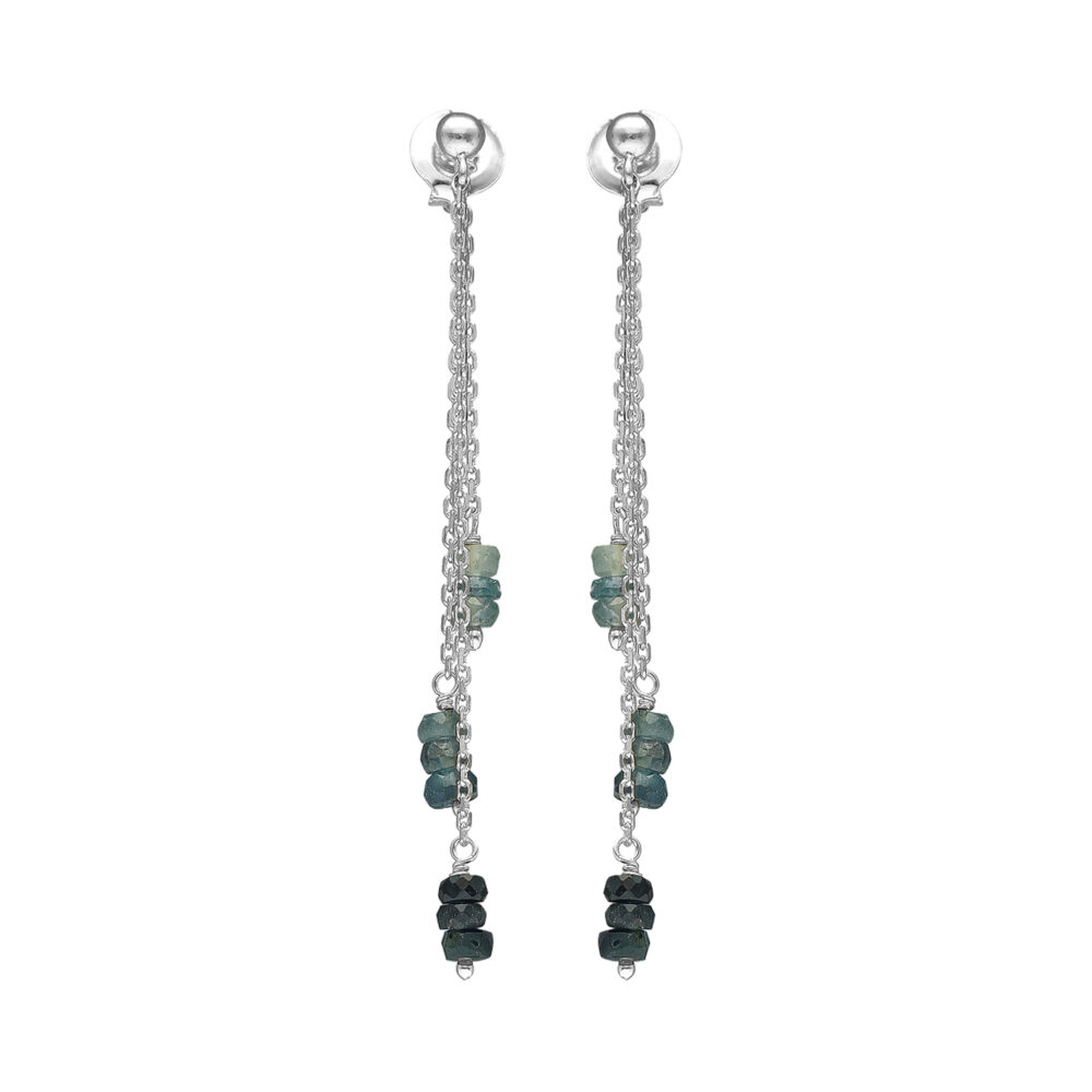 Boucles d oreilles longues argent rhodié pierres précieuses saphir véritable