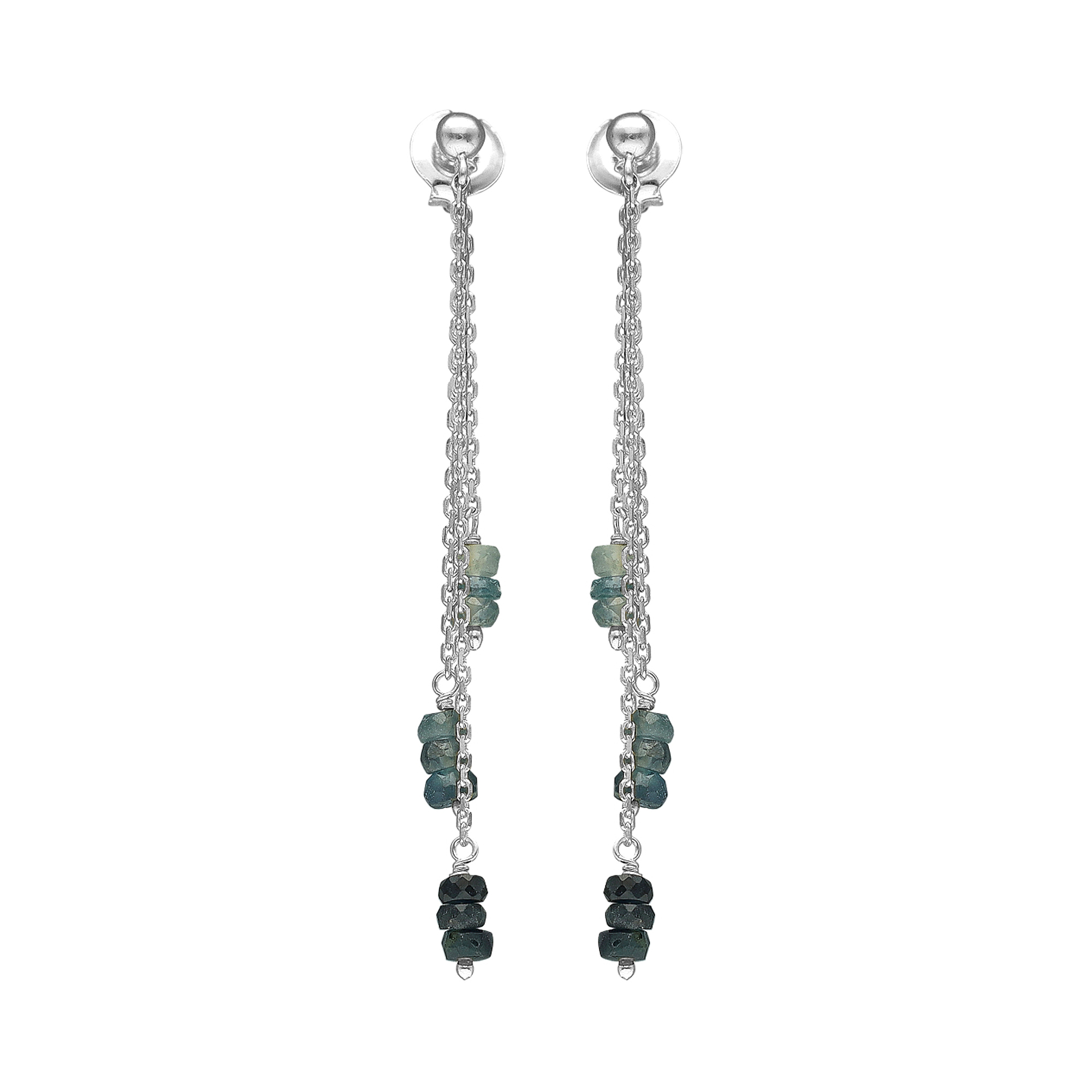 Boucles d oreilles longues argent rhodié pierres précieuses saphir véritable