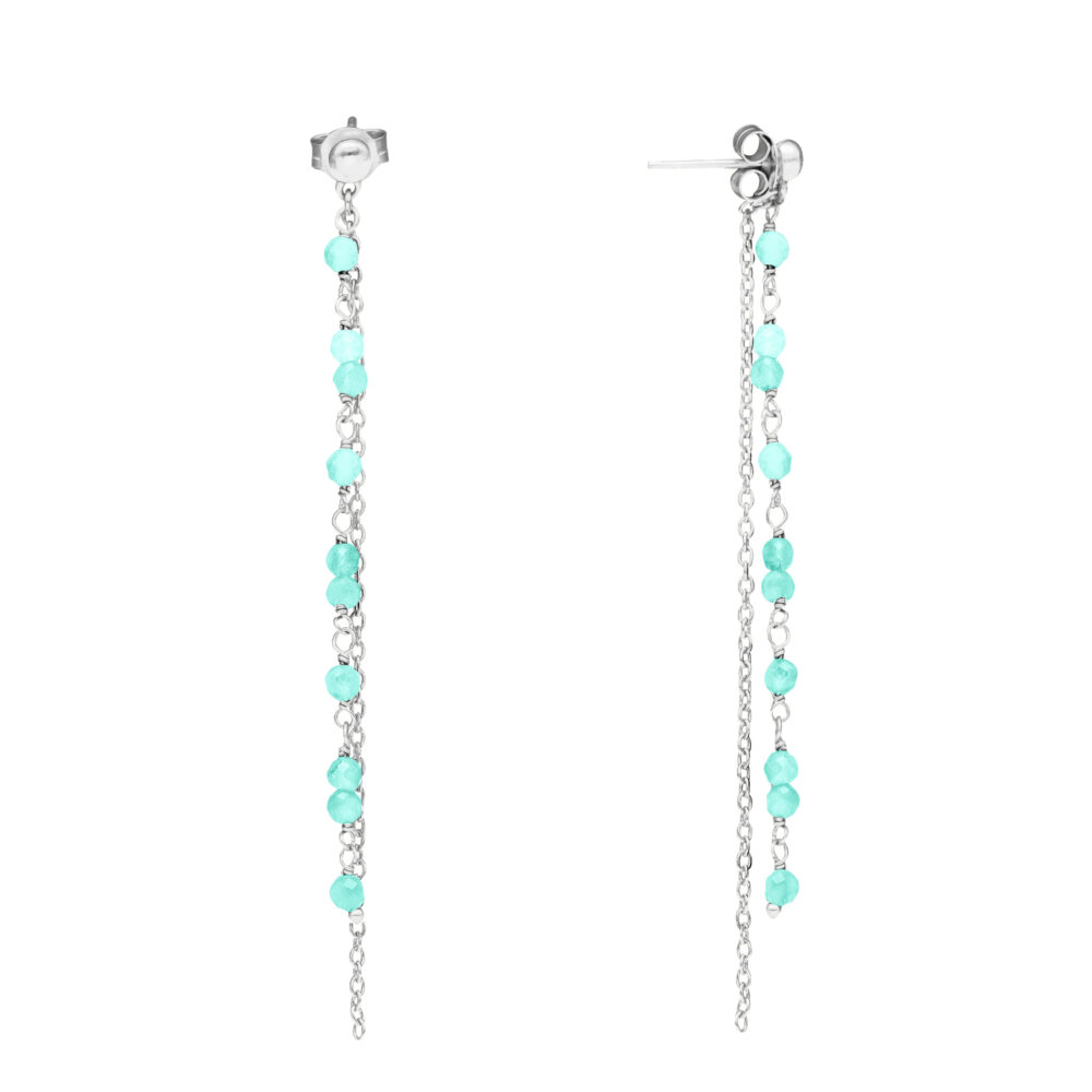 Boucles d'oreilles pendantes argent rhodié pierres amazonite