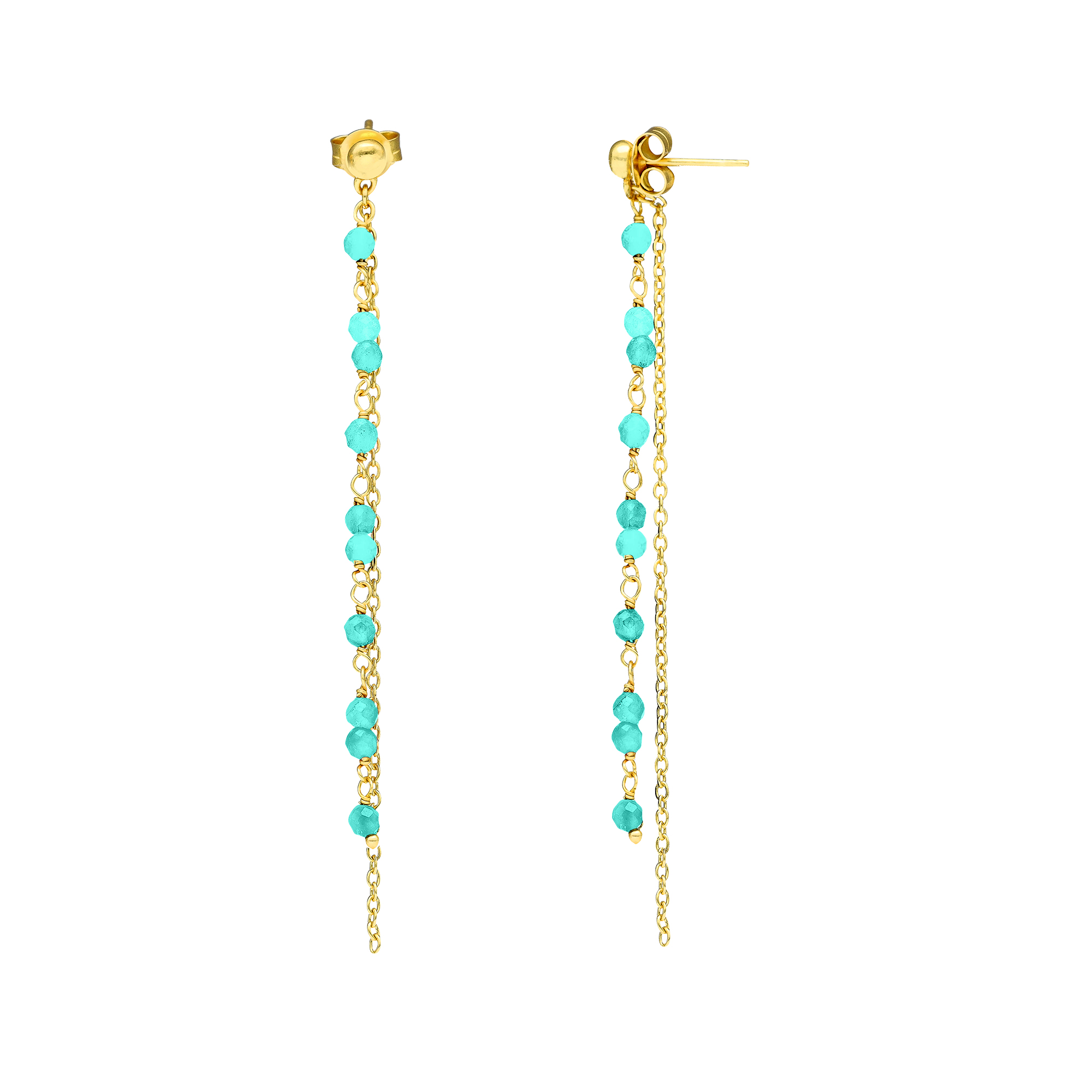 Boucles d'oreilles pendantes argent doré pierres amazonite