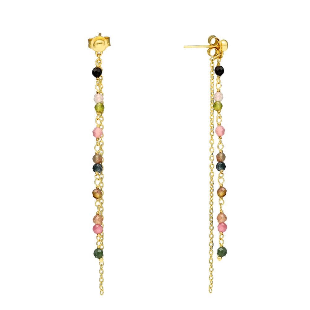 Boucles d'oreilles pendantes argent dorée multi-tourmaline
