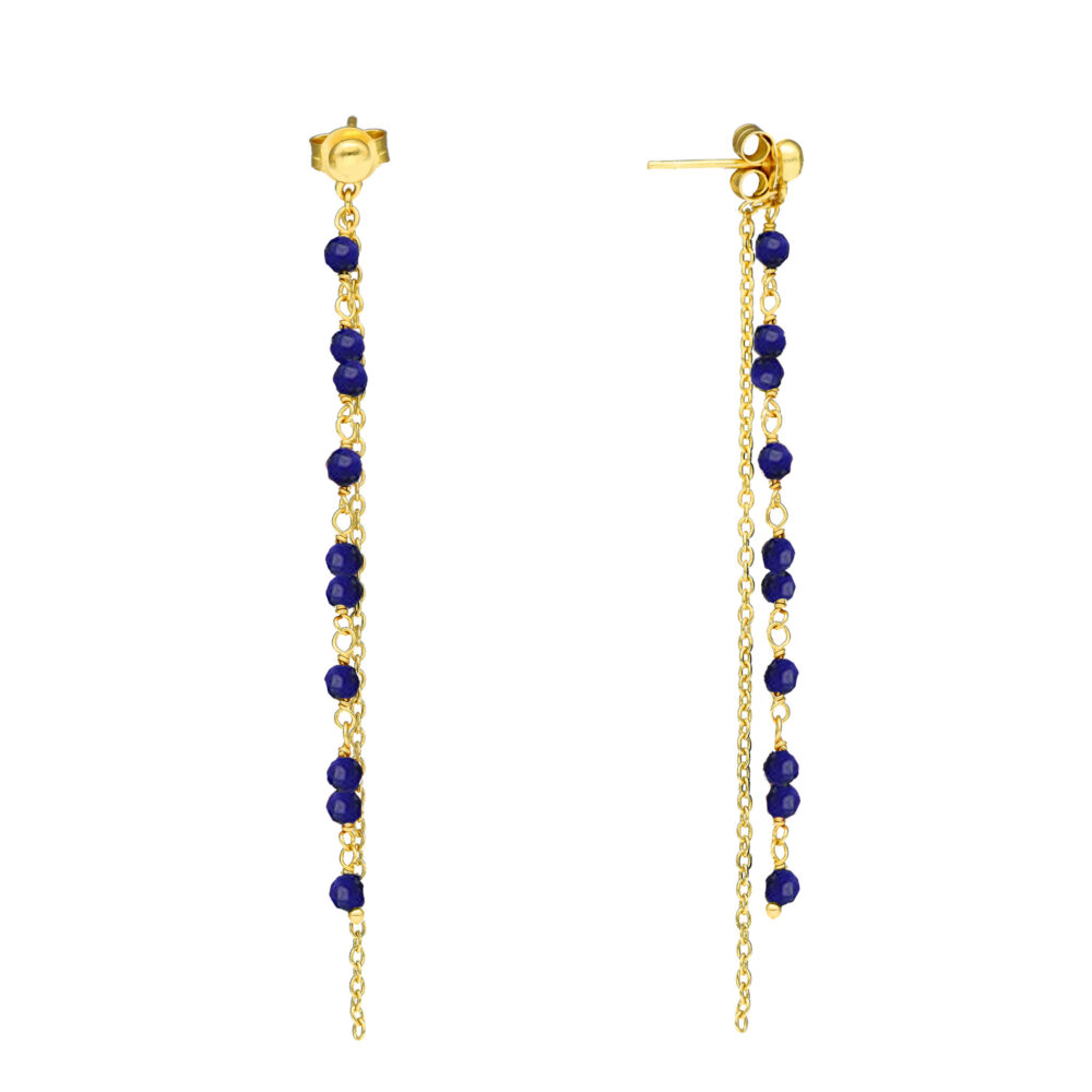 Boucles d'oreilles pendantes argent dorées lapis