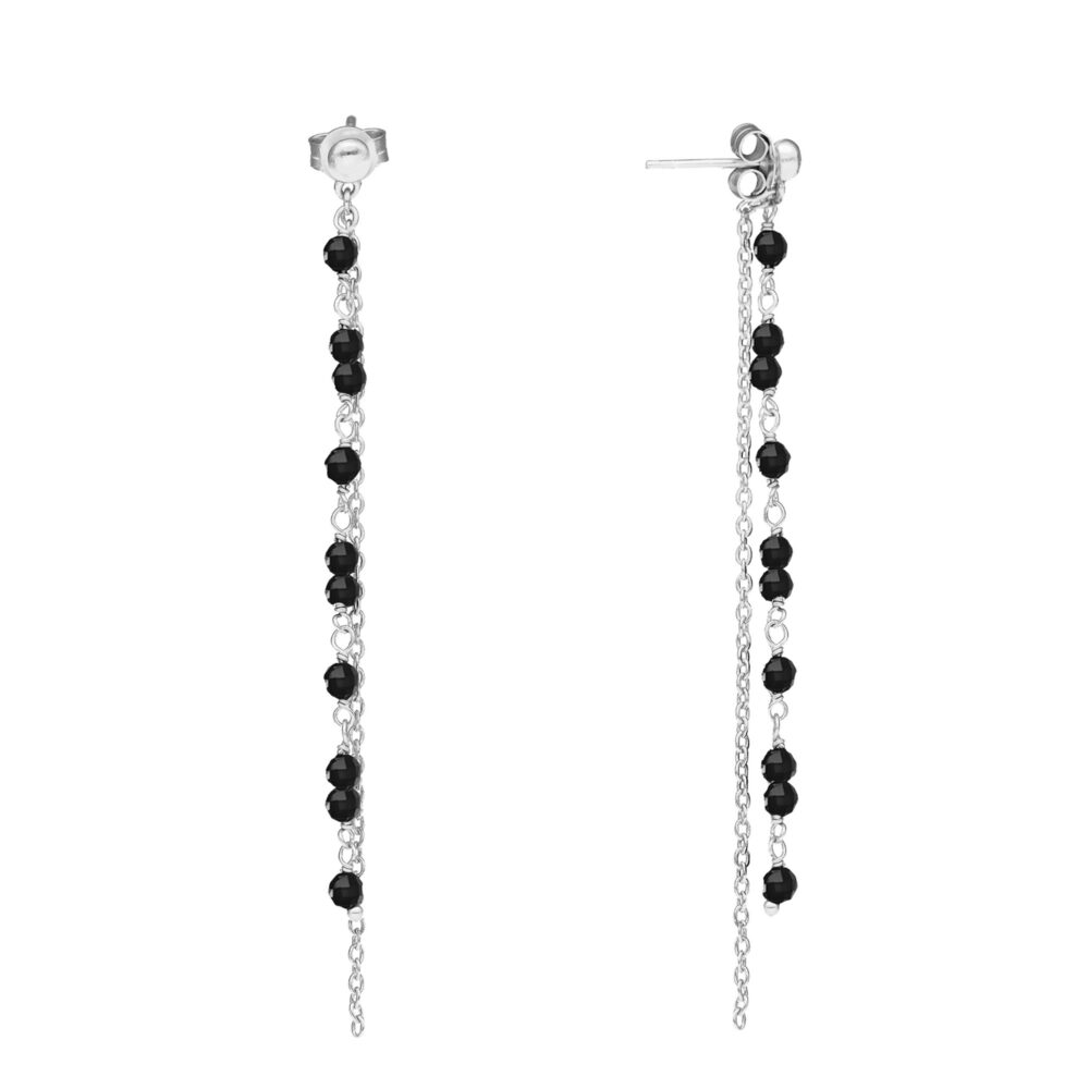 Boucles d'oreilles pendantes argent rhodié pierres Spinelle noire
