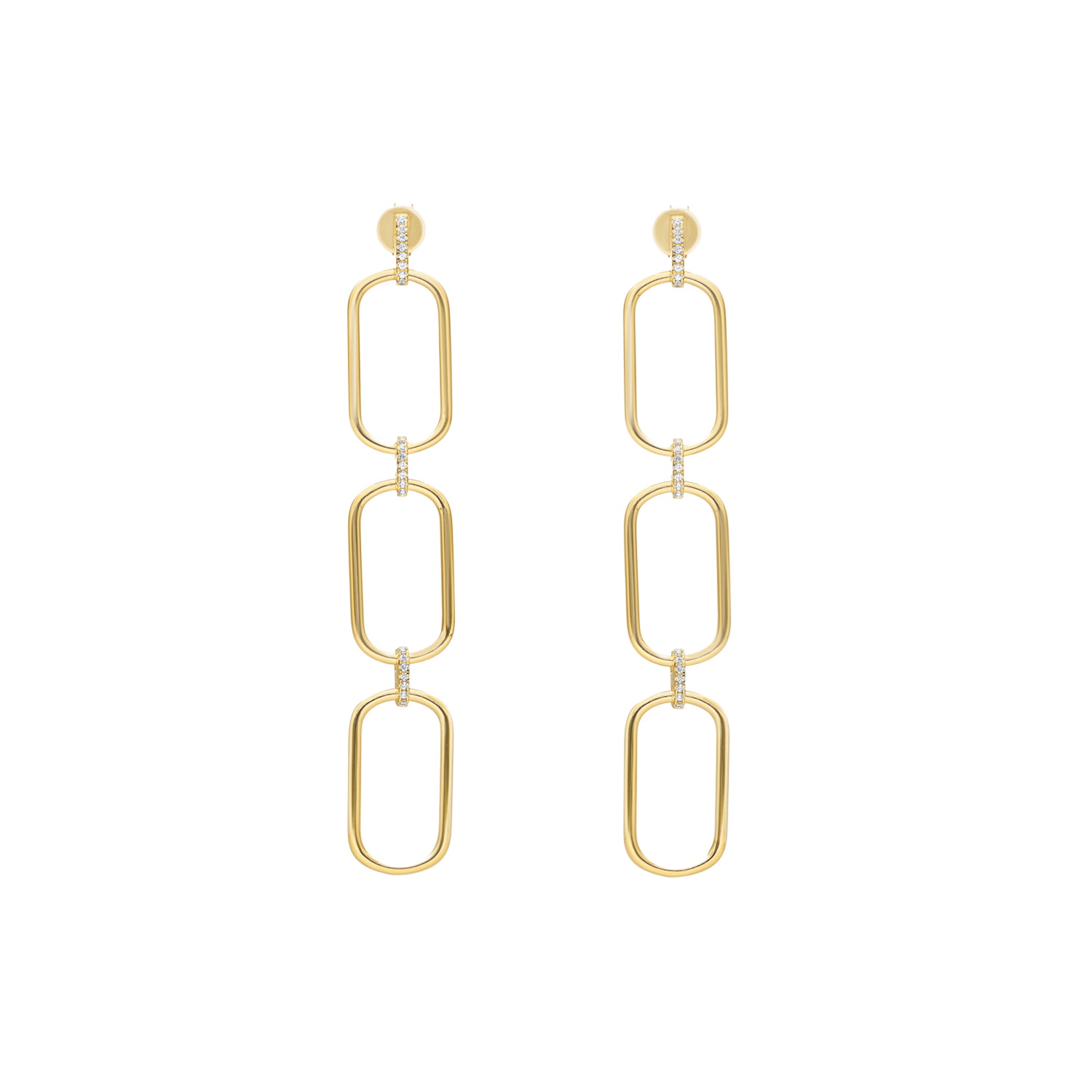 Boucles d'oreilles trois anneaux argent doré Olga sertie zirconium blanc