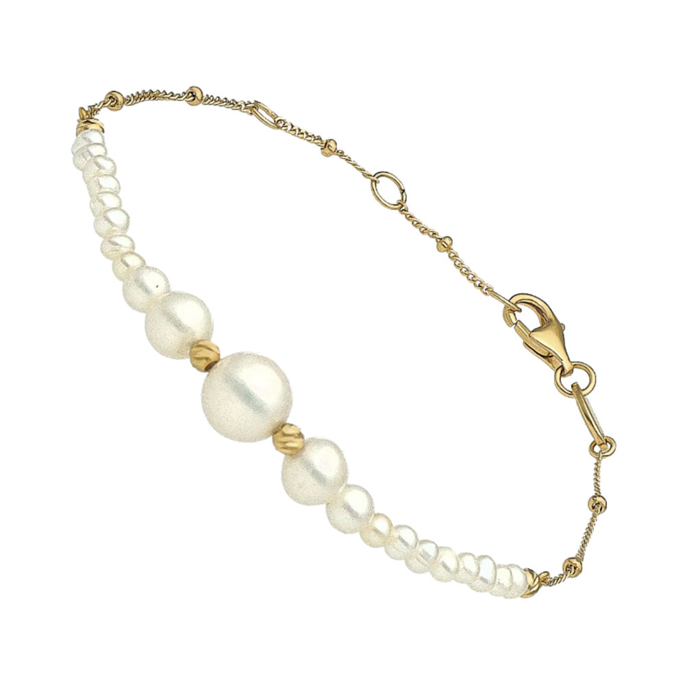 Bracelet argent doré cascade perle naturelle blanche