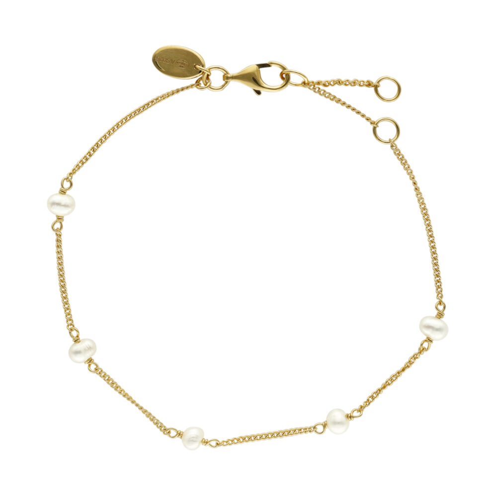 Bracelet argent doré chaine et perles naturelles blanches