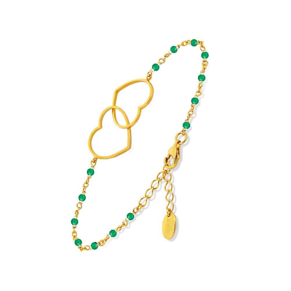 Bracelet argent doré cœur et pierre onyx vert