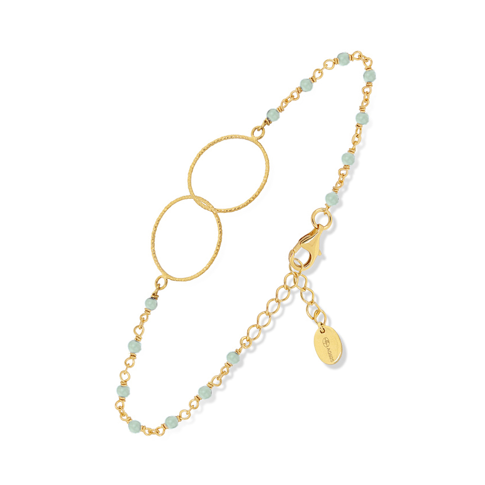 bracelet argent doré double rond et pierre aventurine