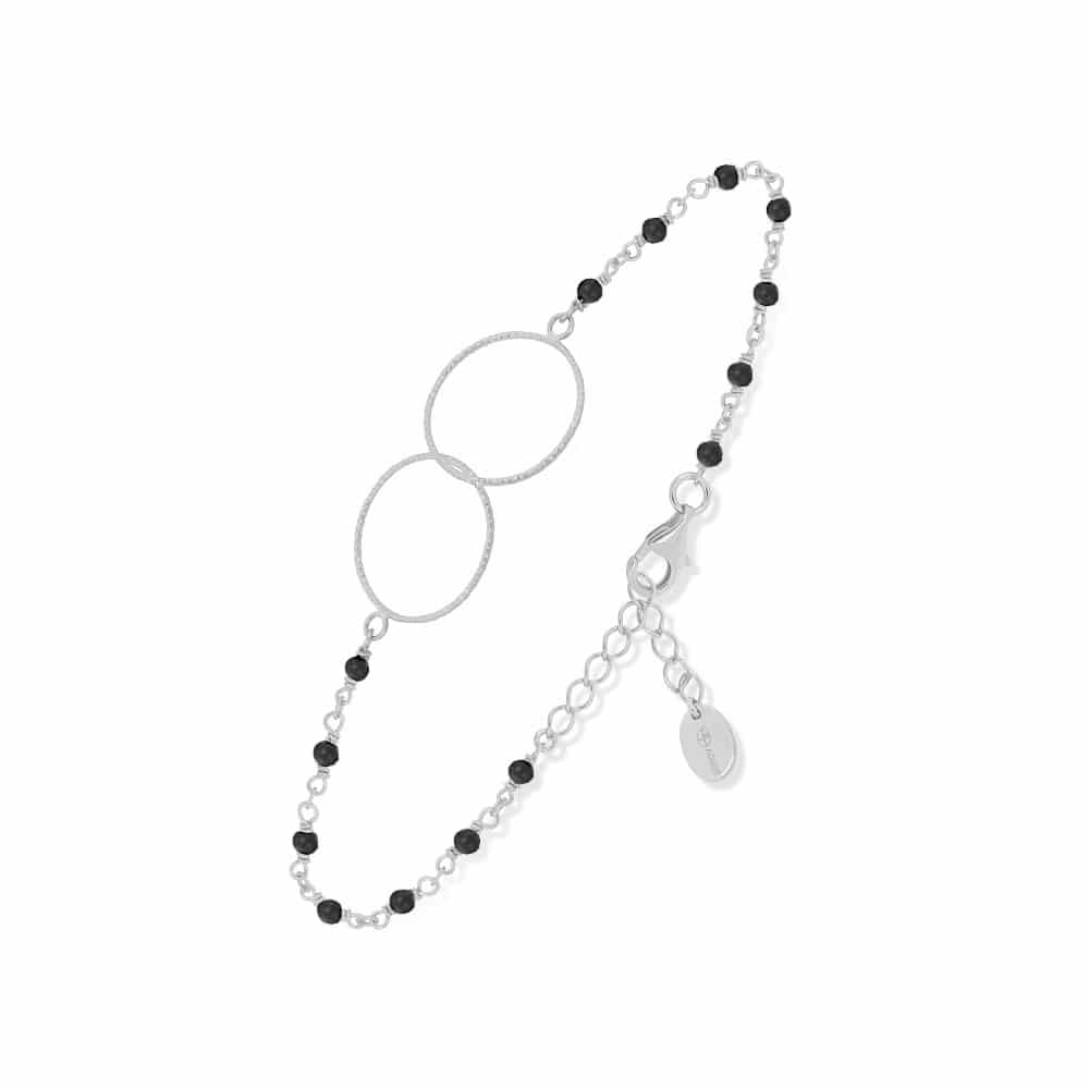 bracelet argent double rond et pierre spinelle noire