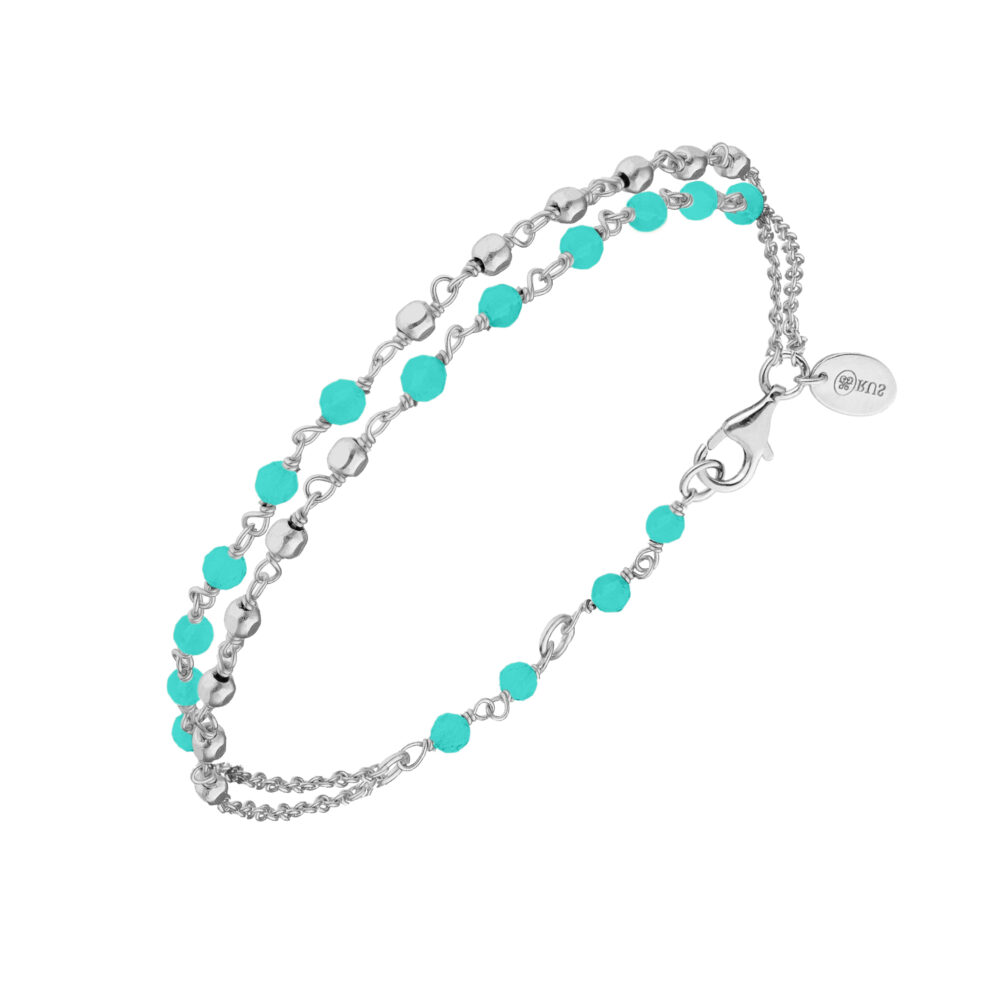 Bracelet argent rhodié doubles chaînes pierres amazonite