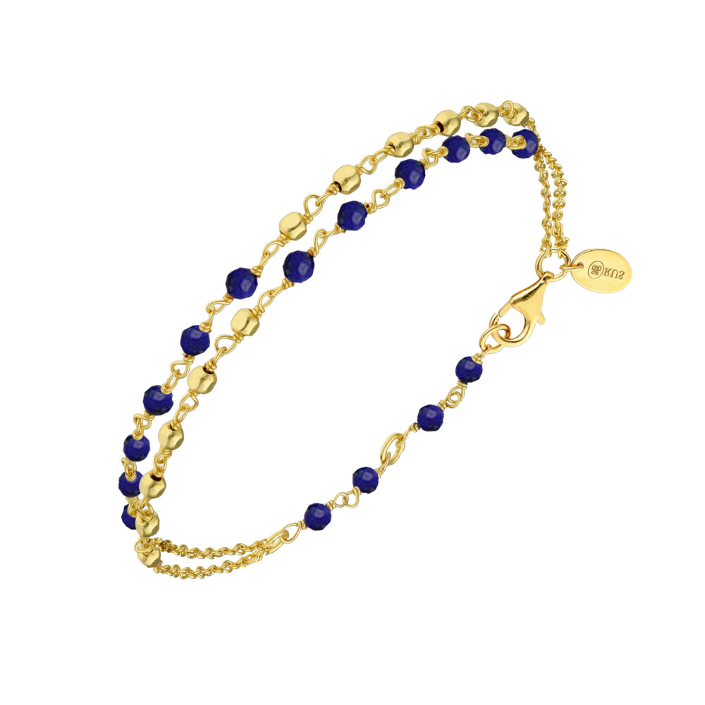Bracelet argent doré doubles chaînes pierres Lapis Lazuli