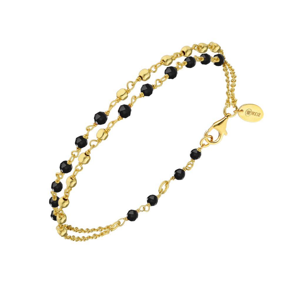 Bracelet argent doré doubles chaînes pierres Spinelle noir
