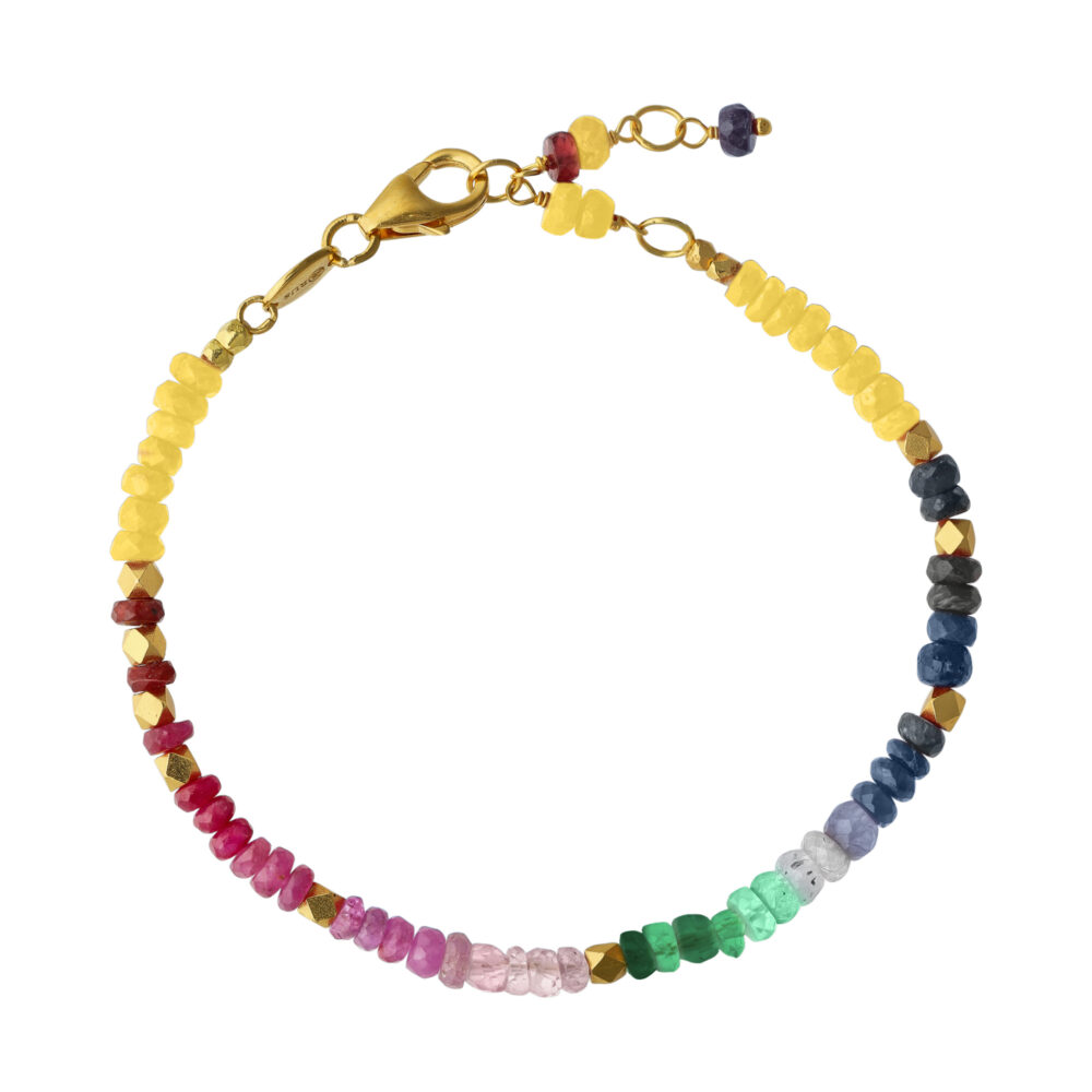 Bracelet argent doré et pierres précieuses saphir émeraude rubis