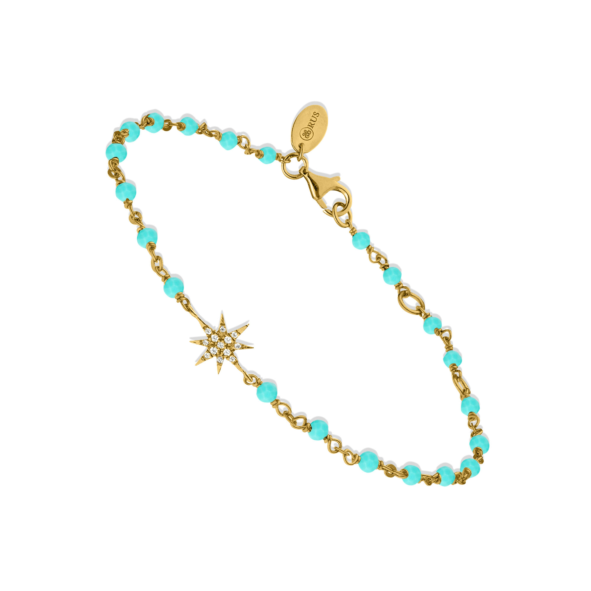 Bracelet argent doré étoile zirconium blanc et pierres amazonite