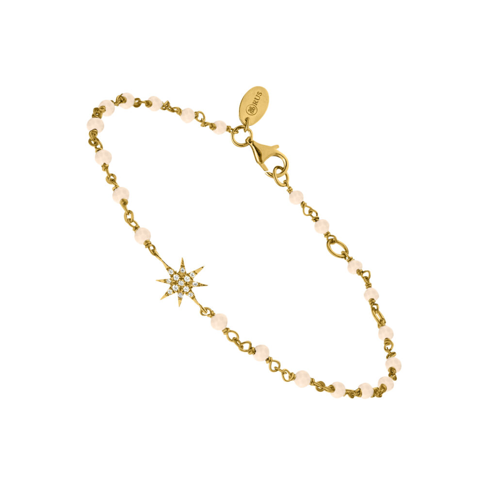 Bracelet argent doré étoile zirconium blanc et pierres opale rose