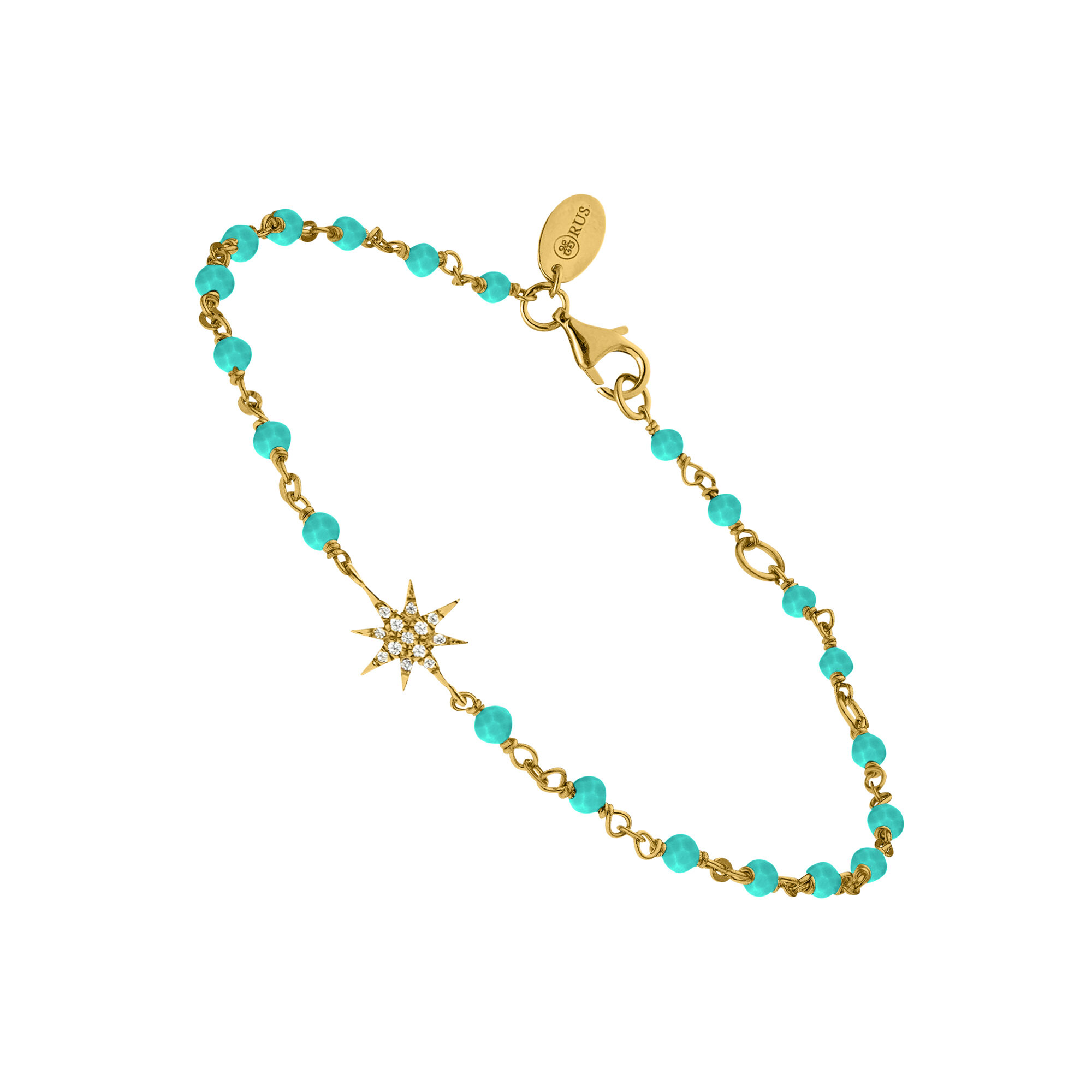 Bracelet argent doré étoile zirconium blanc et pierres turquoise